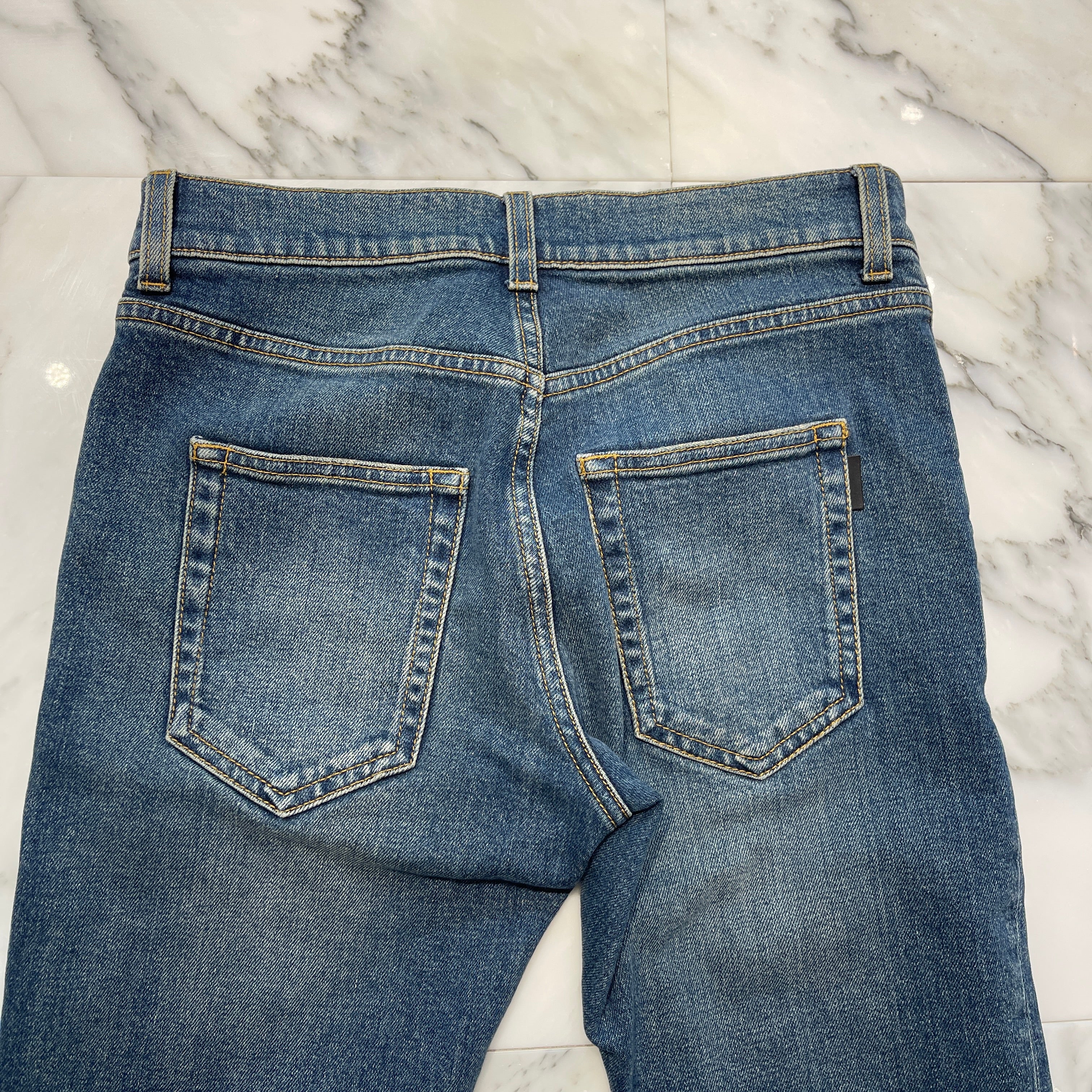 SAINT LAURENT PARIS 2019AW Knee Crush Stretch Skinny Denim Pants 587035 YD964 Size 26 サンローランパリ ニークラッシュ ストレッチ スキニーデニムパンツ サイズ26