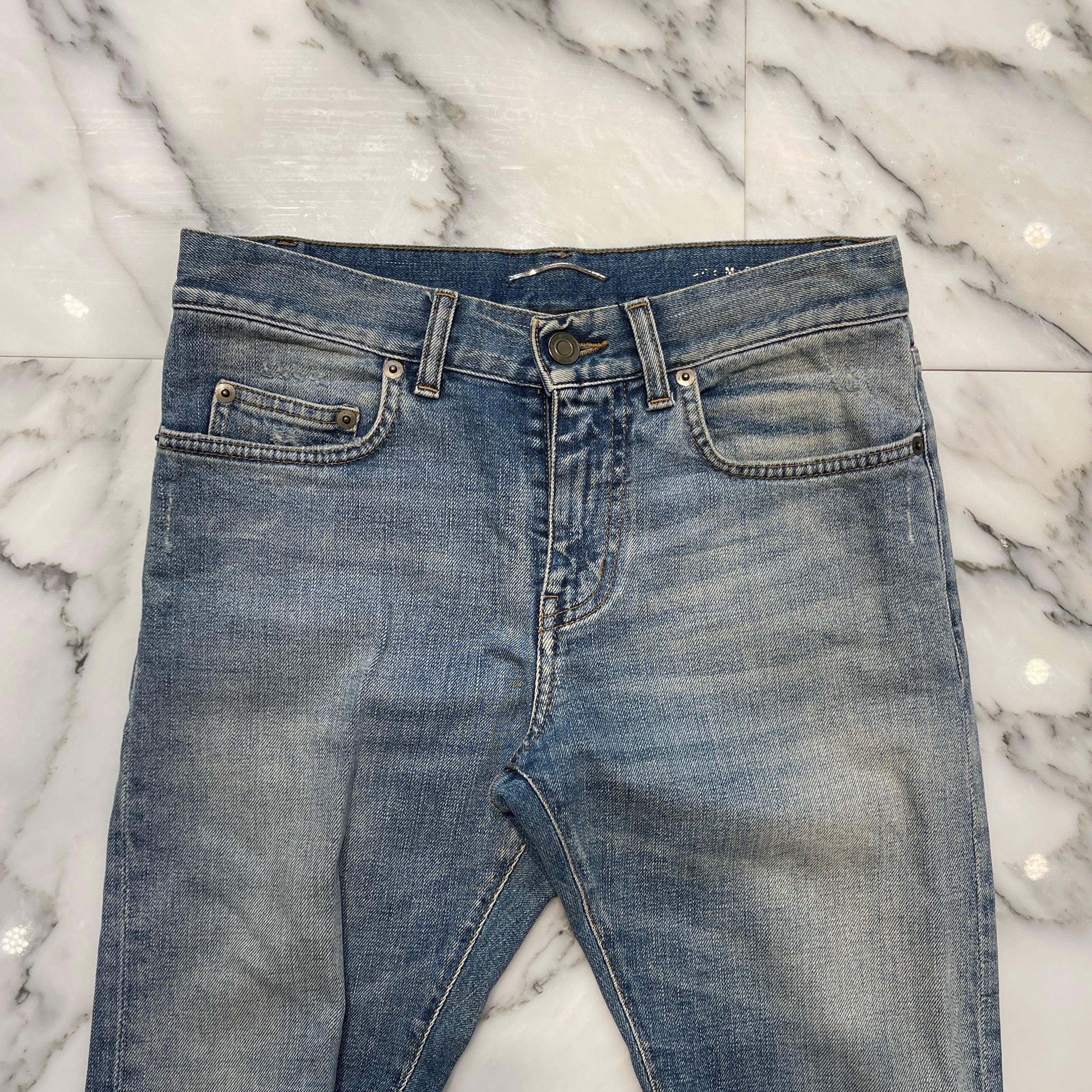 SAINT LAURENT PARIS 2015SS Knee Crash Repaired Skinny Denim Pants 379864 Y666H Size 27 サンローランパリ ニークラッシュ リペア加工 スキニー デニムパンツ サイズ27