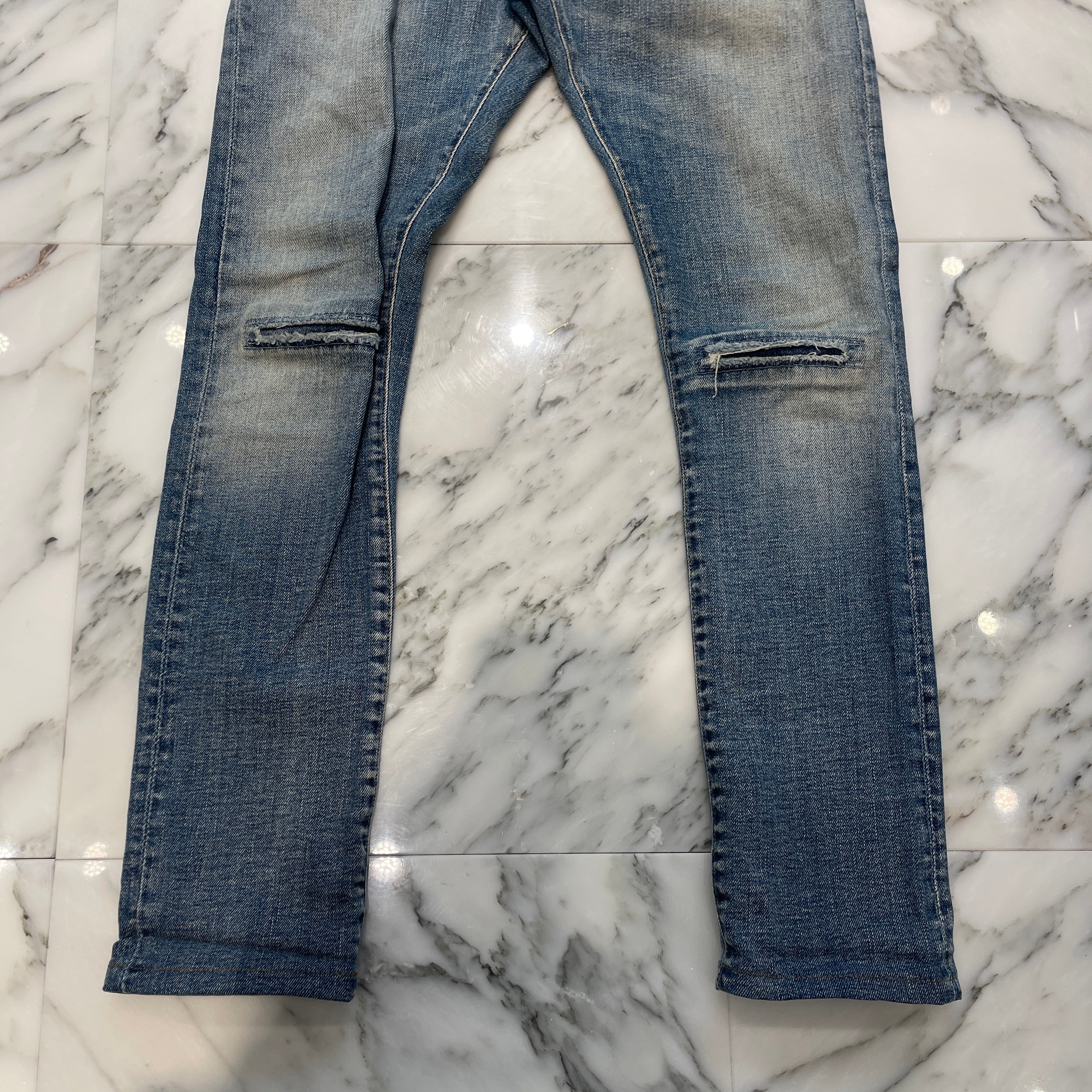 SAINT LAURENT PARIS 2015SS Knee Crash Repaired Skinny Denim Pants 379864 Y666H Size 27 サンローランパリ ニークラッシュ リペア加工 スキニー デニムパンツ サイズ27