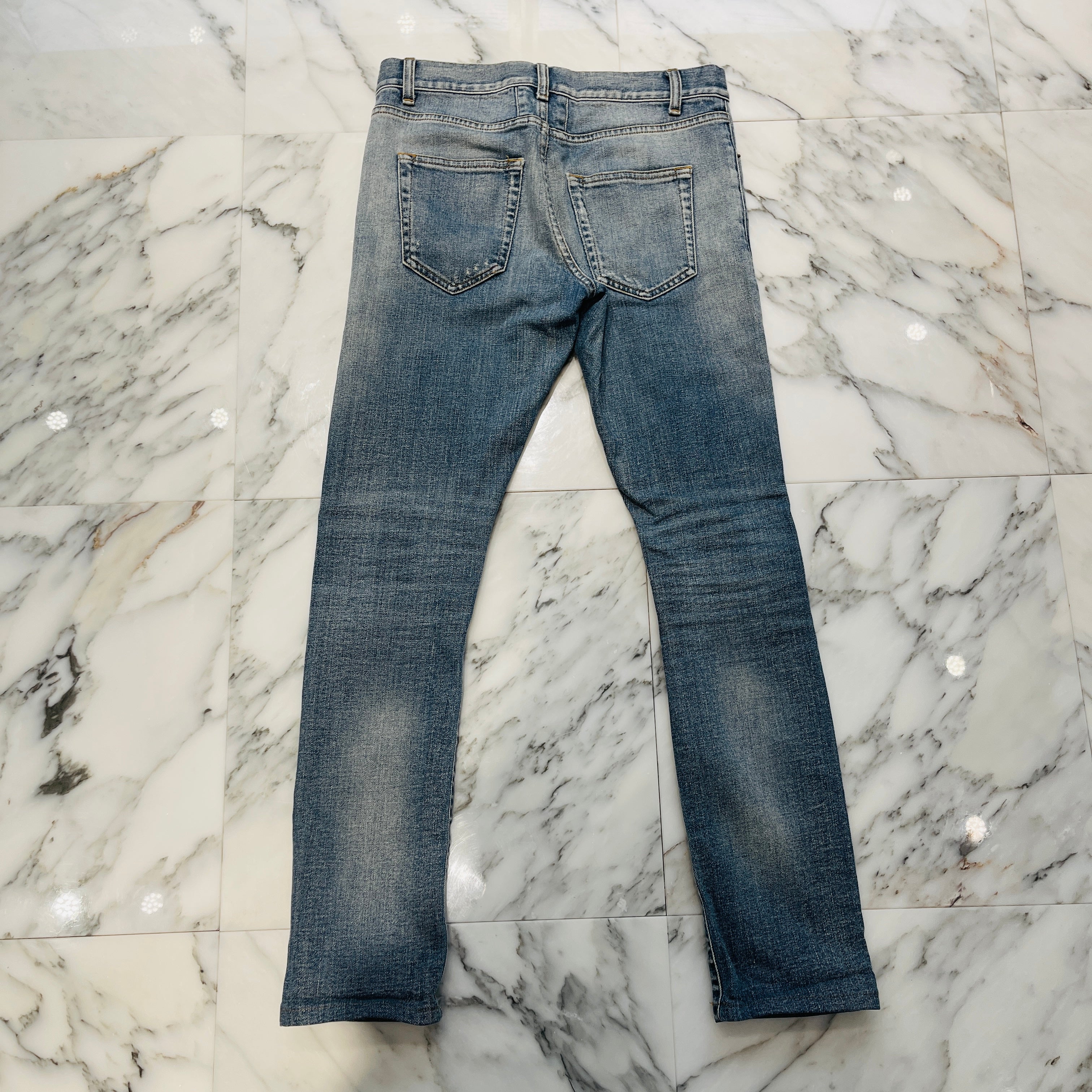 SAINT LAURENT PARIS 2015SS Knee Crash Repaired Skinny Denim Pants 379864 Y666H Size 27 サンローランパリ ニークラッシュ リペア加工 スキニー デニムパンツ サイズ27