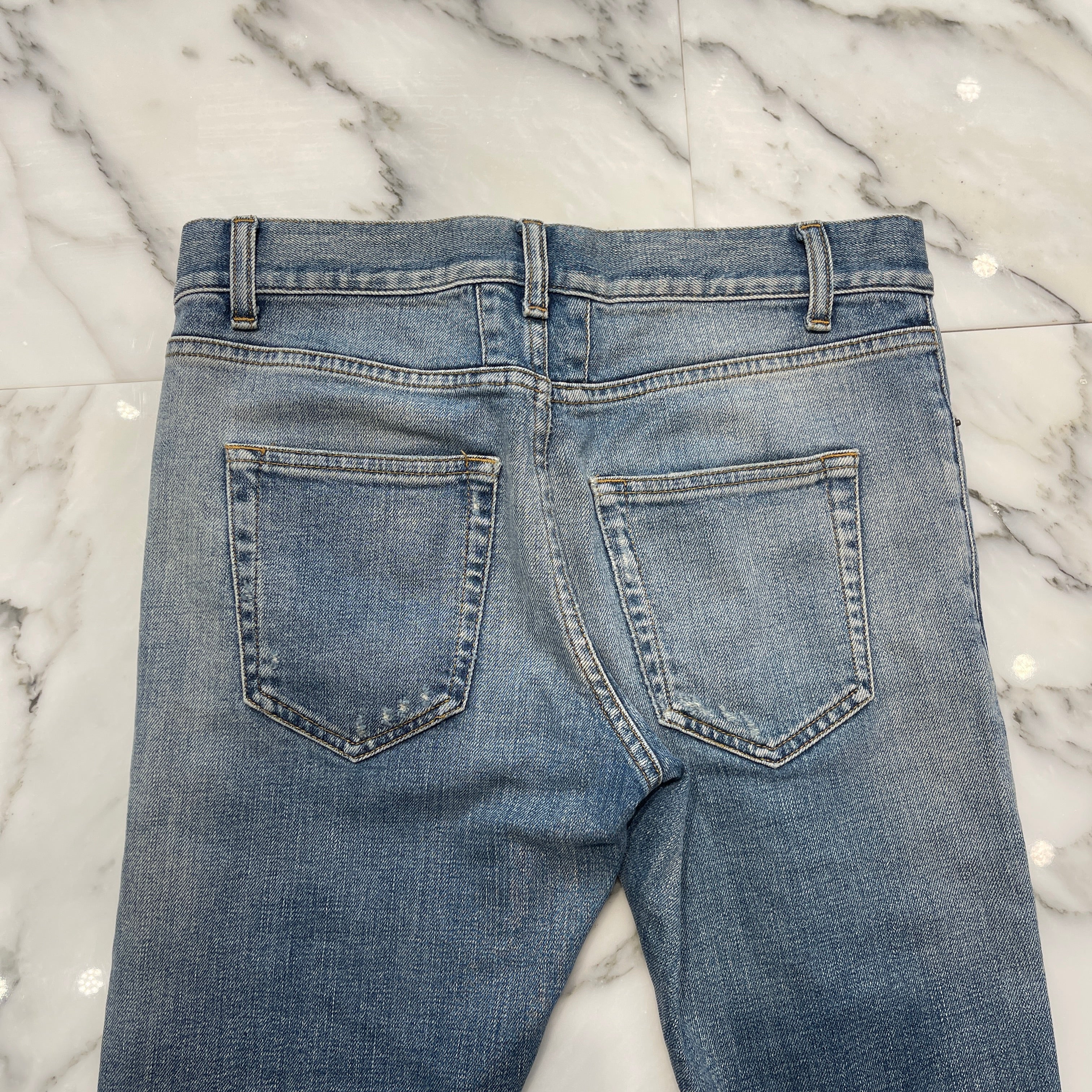 SAINT LAURENT PARIS 2015SS Knee Crash Repaired Skinny Denim Pants 379864 Y666H Size 27 サンローランパリ ニークラッシュ リペア加工 スキニー デニムパンツ サイズ27