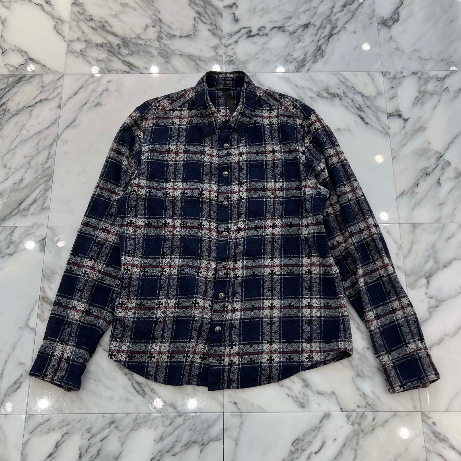 CHROME HEARTS Y NOT Loose Ends Check Shirt Size M クロムハーツ ワイノット ルーズエンド チェックシャツ サイズM