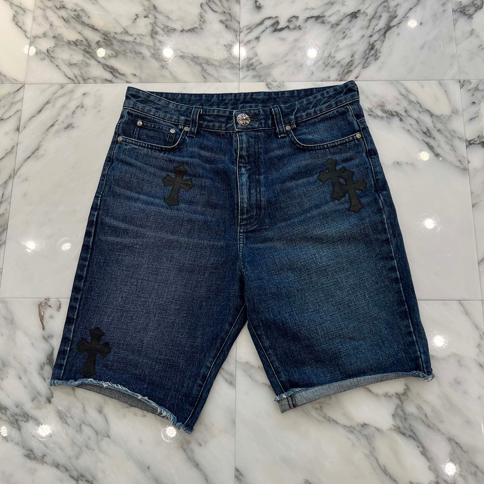 CHROME HEARTS Cross Leather Patch Denim Shorts Size 29 クロムハーツ クロスレザーパッチ デニムショーツ サイズ29