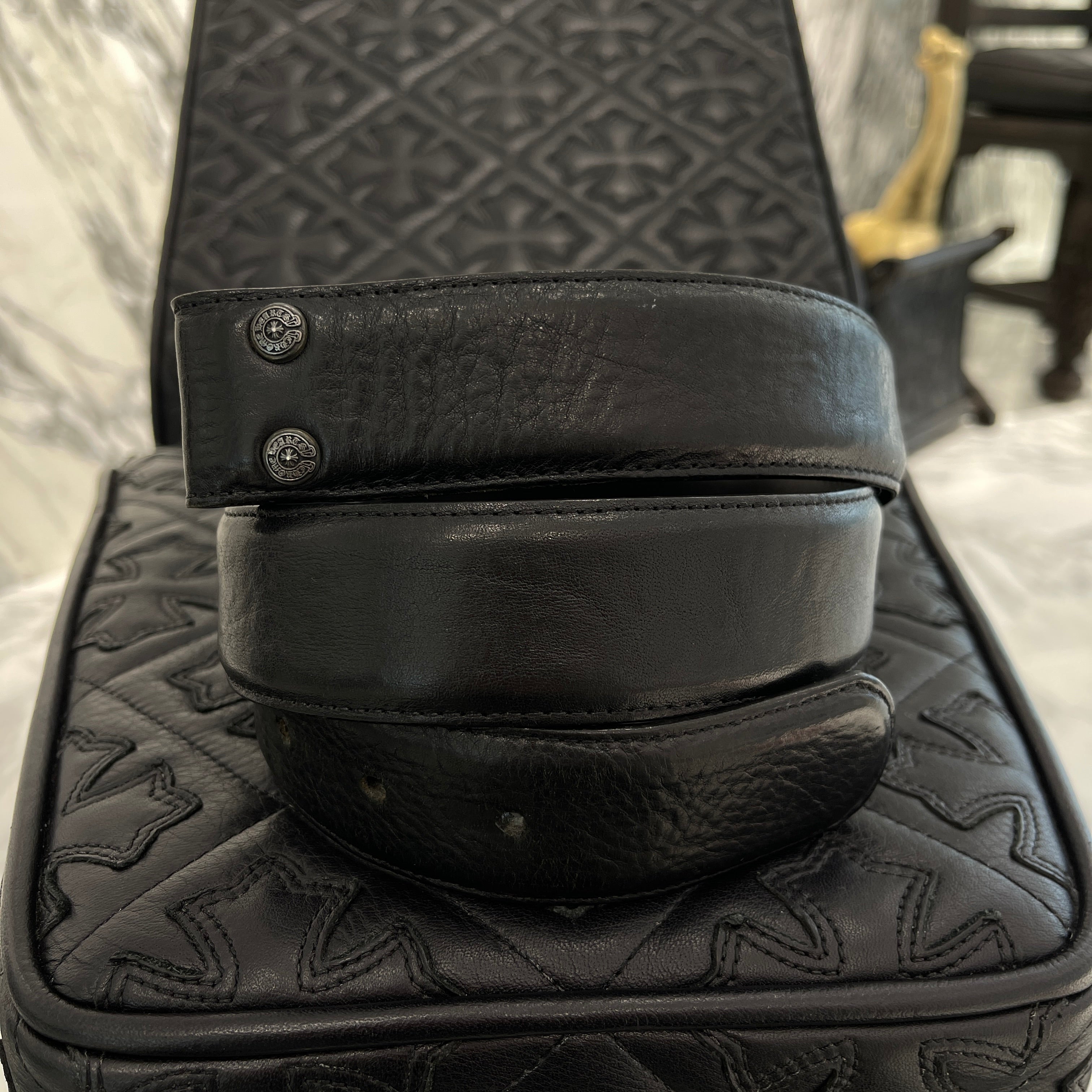 CHROME HEARTS Scroll Label Rivets Leather Belt Size 32 クロムハーツ スクロールラベル リベッツ レザー ベルト 5穴 サイズ32