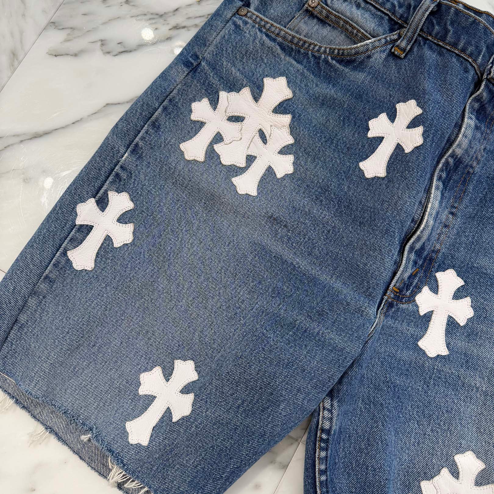 CHROME HEARTS × Levi's VNTG Cross Leather Patch Denim Shorts Size 38 クロムハーツ × リーバイス ヴィンテージ クロスレザーパッチ デニムショーツ サイズ38