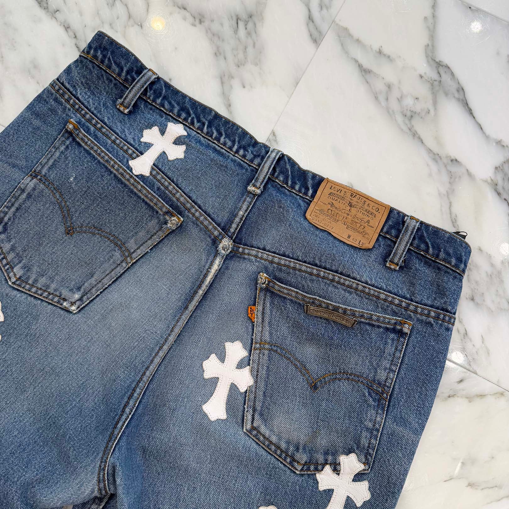 CHROME HEARTS × Levi's VNTG Cross Leather Patch Denim Shorts Size 38 クロムハーツ × リーバイス ヴィンテージ クロスレザーパッチ デニムショーツ サイズ38
