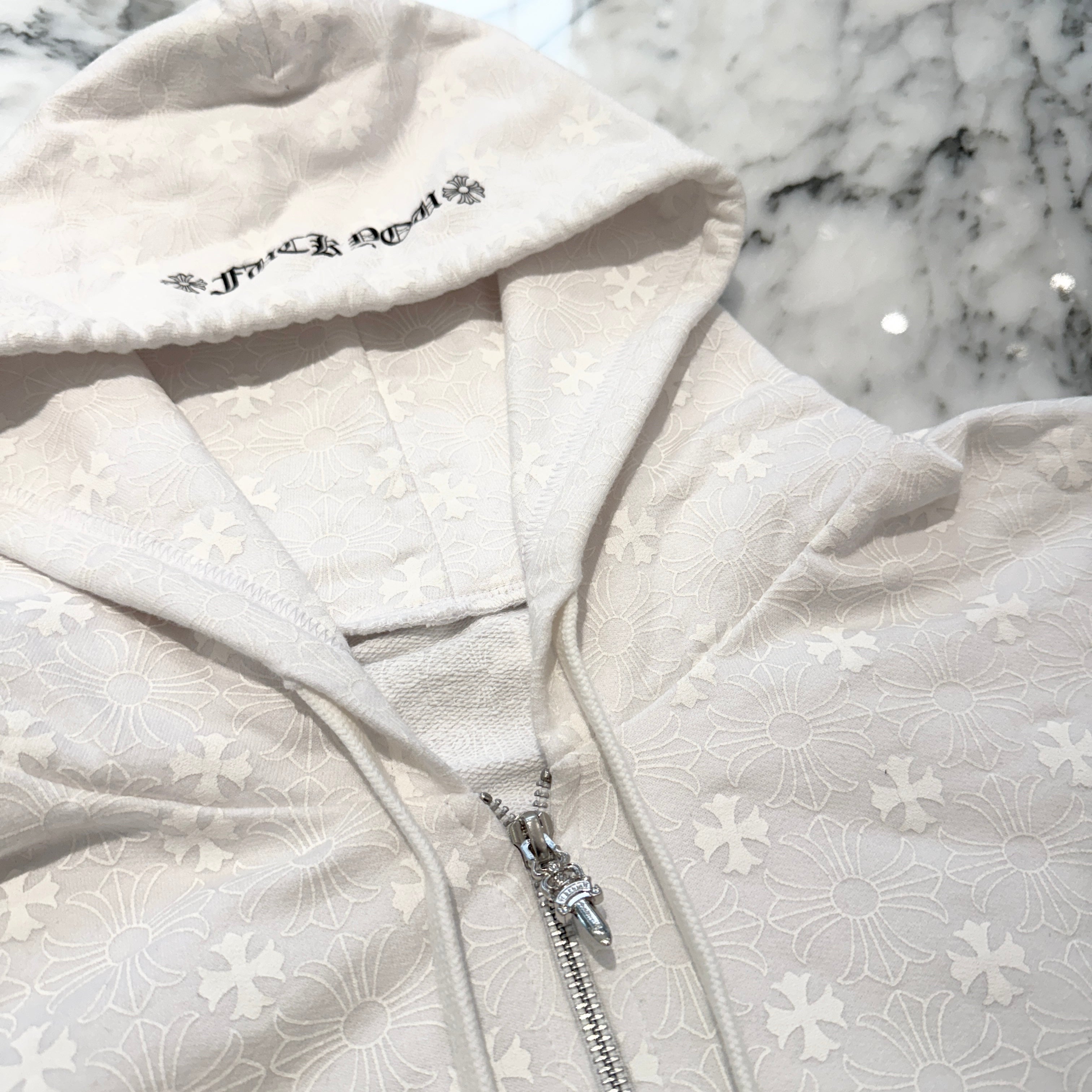 CHROME HEARTS バーティカルロゴ ジップアップ パーカー ホワイト