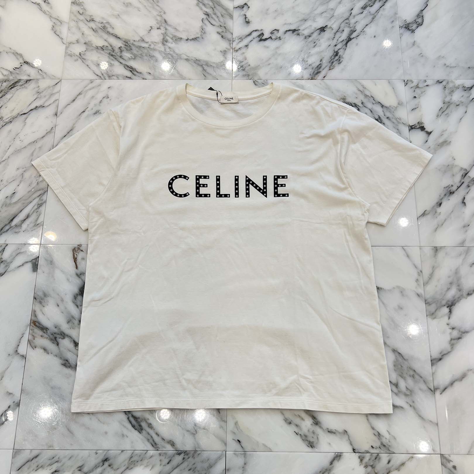 CELINE 2019SS Star Logo Print Rhinestone Tee 2X47F671Q Size XXL セリーヌ スターロゴプリント ラインストーンTシャツ サイズXXL