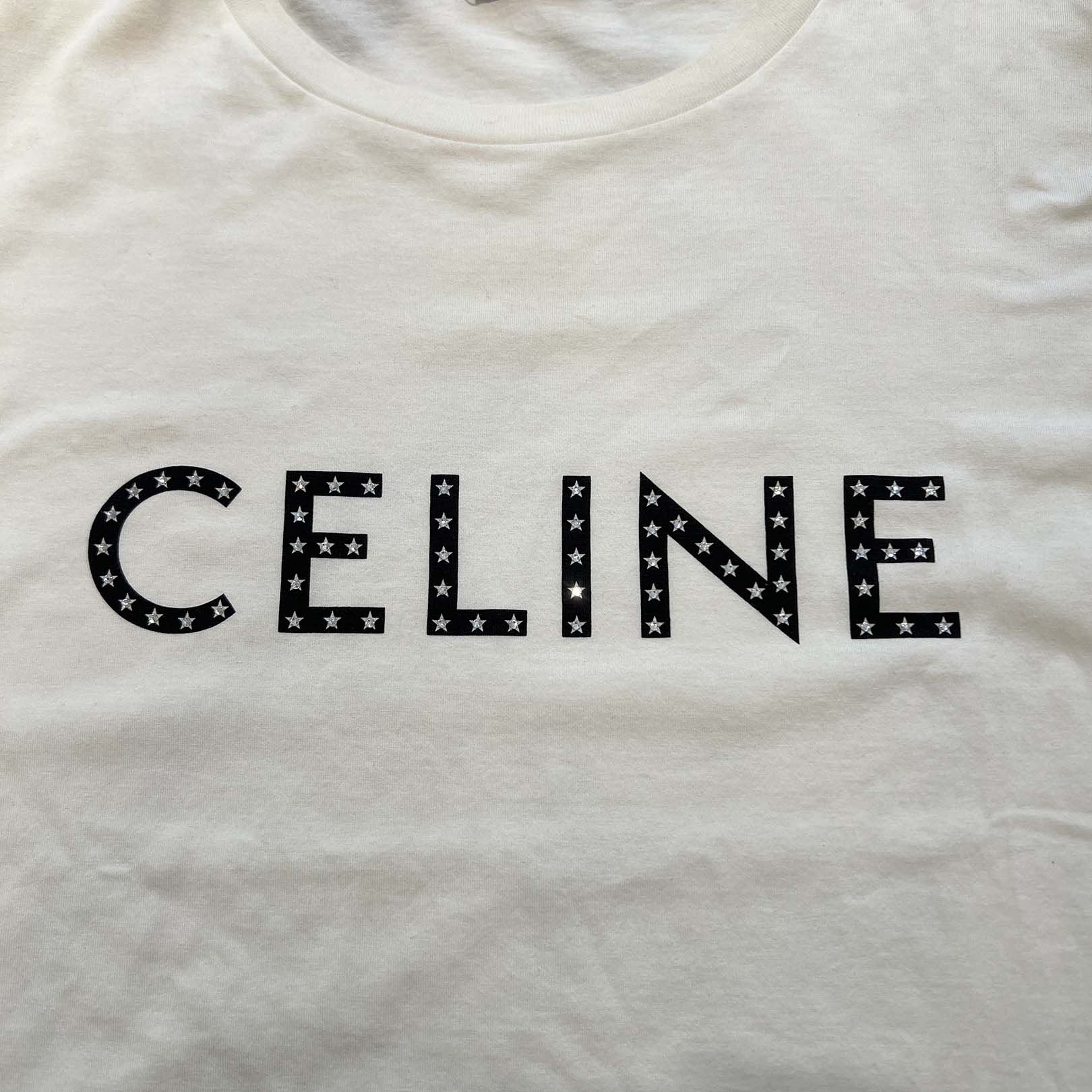 CELINE 2019SS Star Logo Print Rhinestone Tee 2X47F671Q Size XXL セリーヌ スターロゴプリント ラインストーンTシャツ サイズXXL