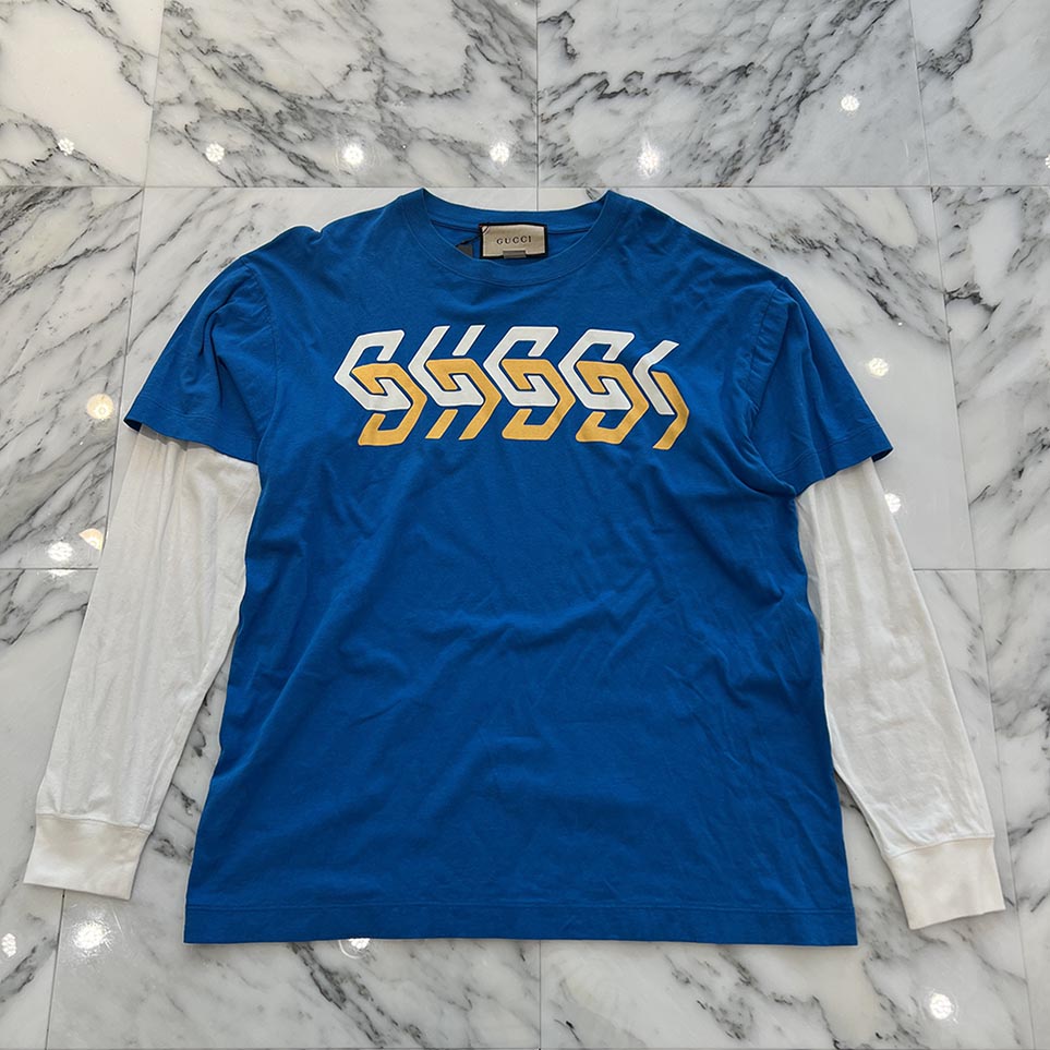 GUCCI 2023SS Mirror Print Logo Layered Long Sleeve Tee 677425 XJEUN Size XS グッチ ミラープリントロゴレイヤードロングスリーブTシャツ サイズXS
