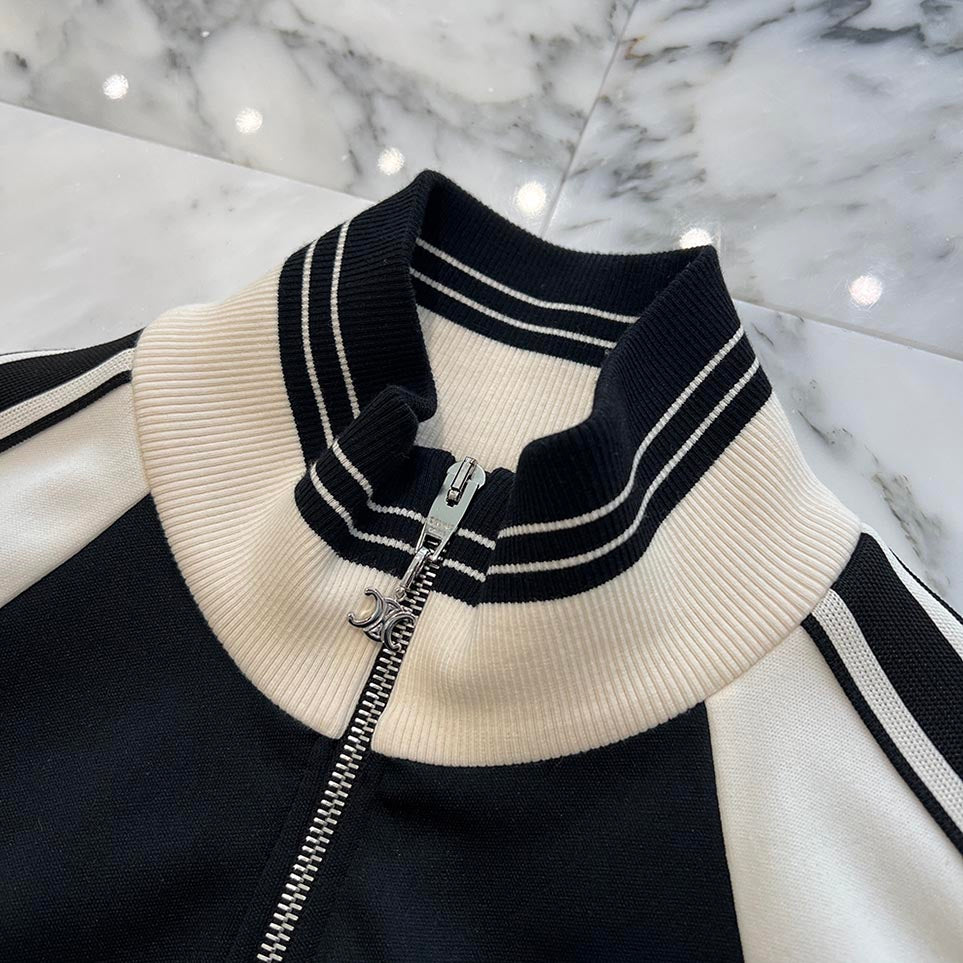 CELINE 2024AW Logo Embroidered Triomphe Side Stripe Technical Jersey Track Jacket 2Y14H121O.38EC Size XS セリーヌ ロゴ刺繡 トリオンフ サイドライン テクニカルジャージ トラックジャケット サイズXS