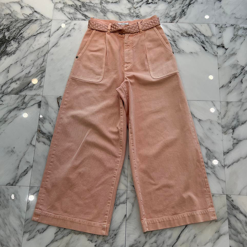 CHANEL Comes With Matelassé Ribbon Wide Denim Pants P58416V44378 Size 36 シャネル マトラッセリボン付き ワイドデニムパンツ サイズ36