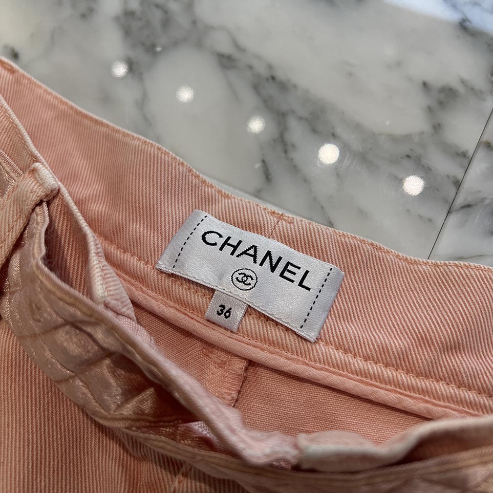 CHANEL Comes With Matelassé Ribbon Wide Denim Pants P58416V44378 Size 36 シャネル マトラッセリボン付き ワイドデニムパンツ サイズ36