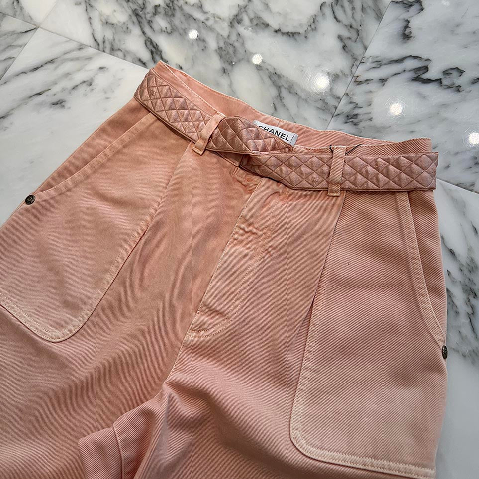 CHANEL Comes With Matelassé Ribbon Wide Denim Pants P58416V44378 Size 36 シャネル マトラッセリボン付き ワイドデニムパンツ サイズ36