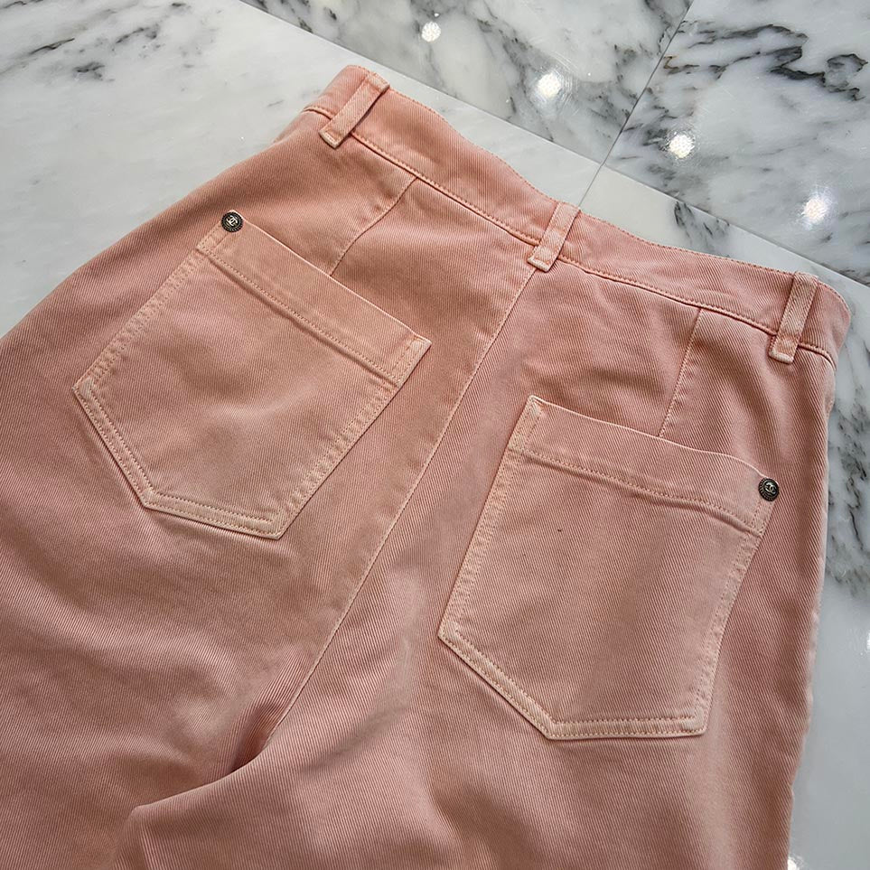 CHANEL Comes With Matelassé Ribbon Wide Denim Pants P58416V44378 Size 36 シャネル マトラッセリボン付き ワイドデニムパンツ サイズ36