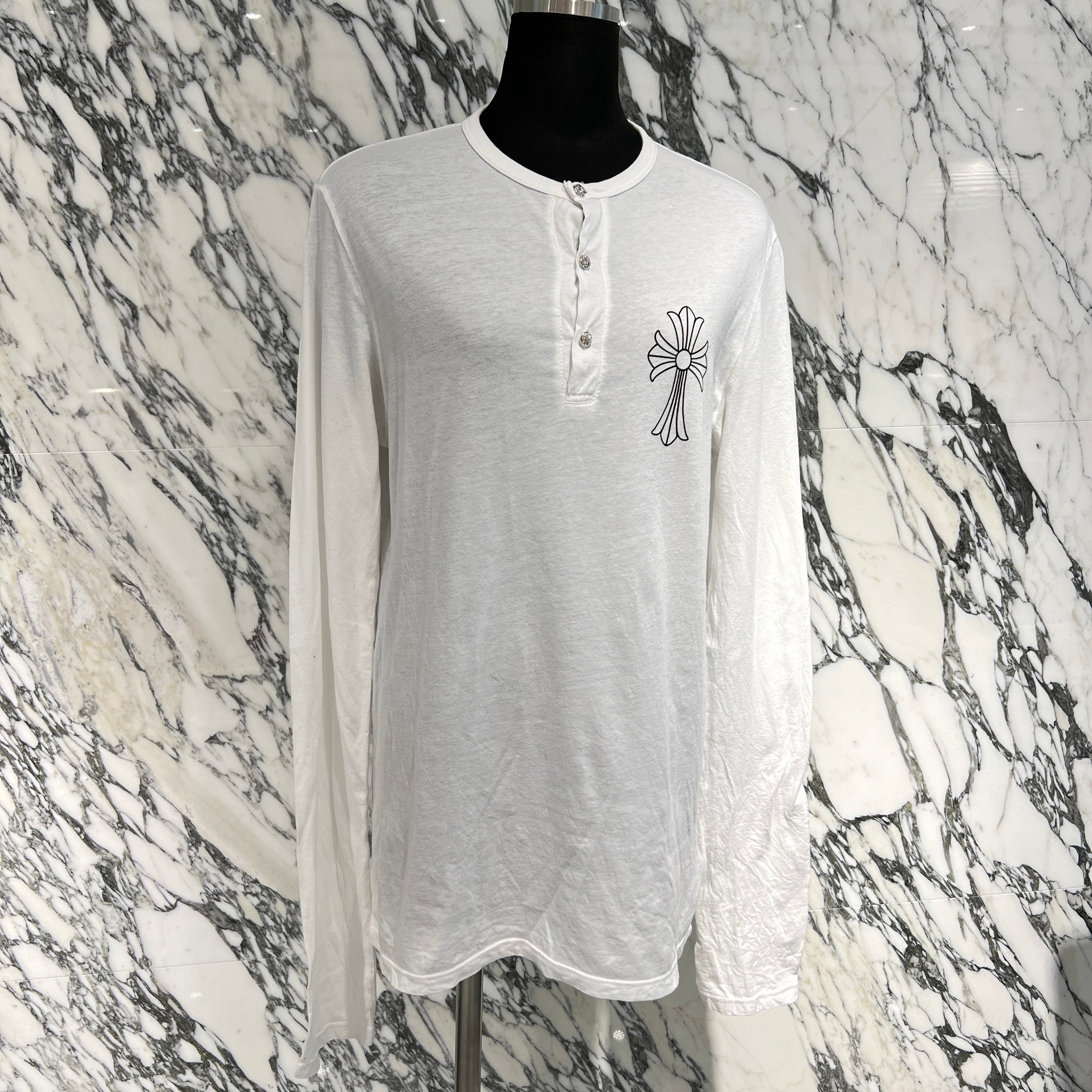 CHROME HEARTS Cross Ball Button CH Cross Print Long Sleeve Polo