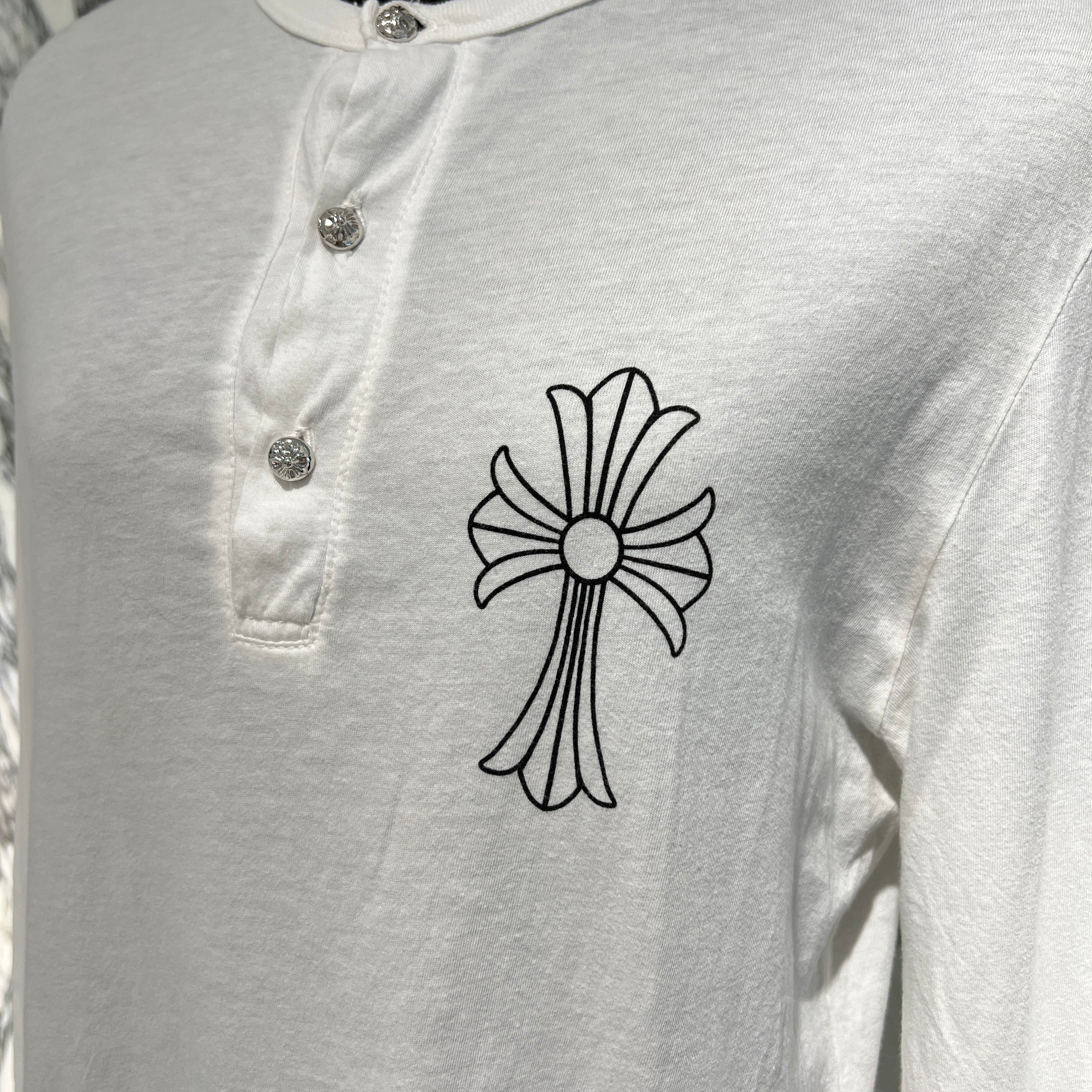 CHROME HEARTS Cross Ball Button CH Cross Print Long Sleeve Polo Tee Size S クロムハーツ クロスボールボタン CHクロス プリント ロングスリーブ ポロTシャツ サイズS