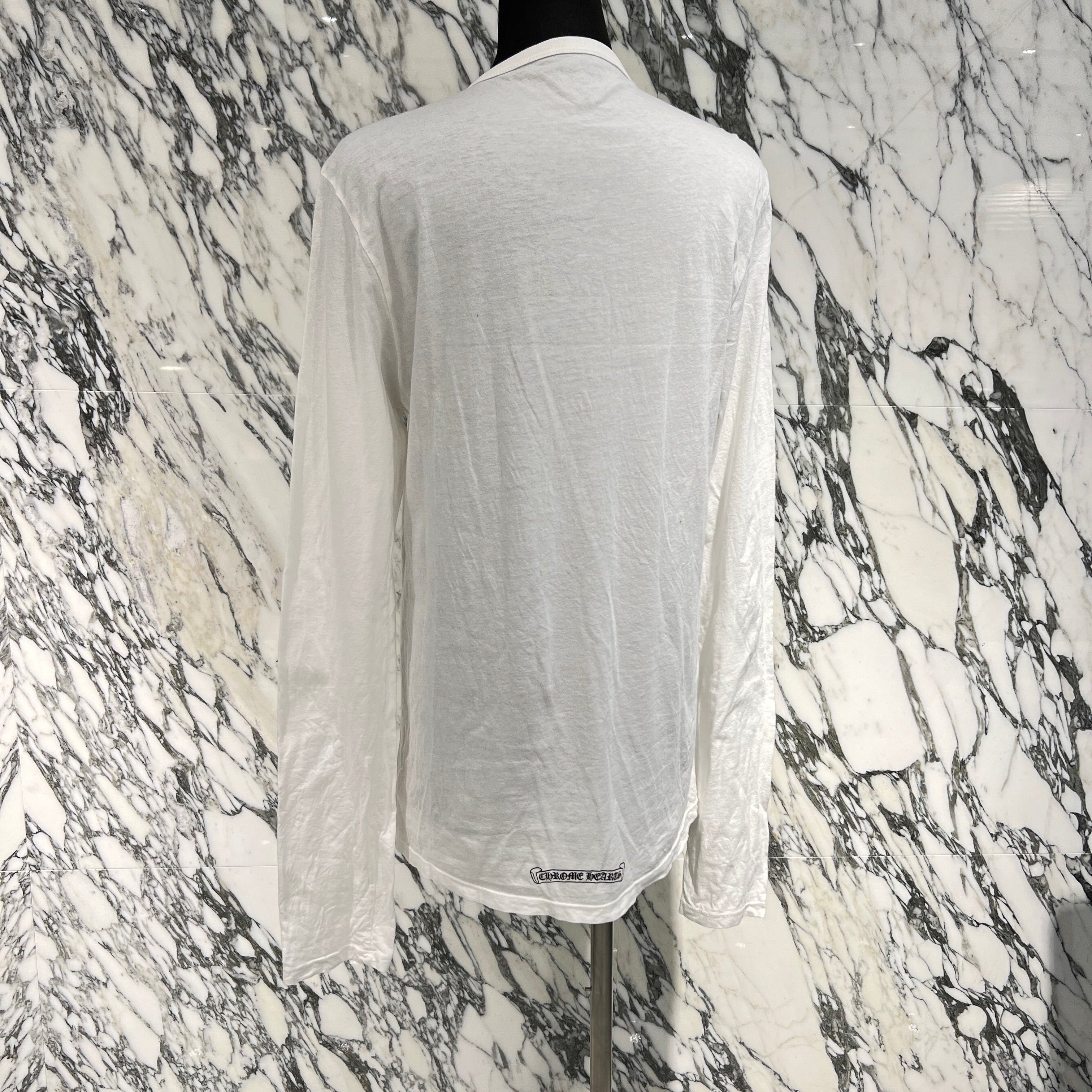 CHROME HEARTS Cross Ball Button CH Cross Print Long Sleeve Polo Tee Size S クロムハーツ クロスボールボタン CHクロス プリント ロングスリーブ ポロTシャツ サイズS