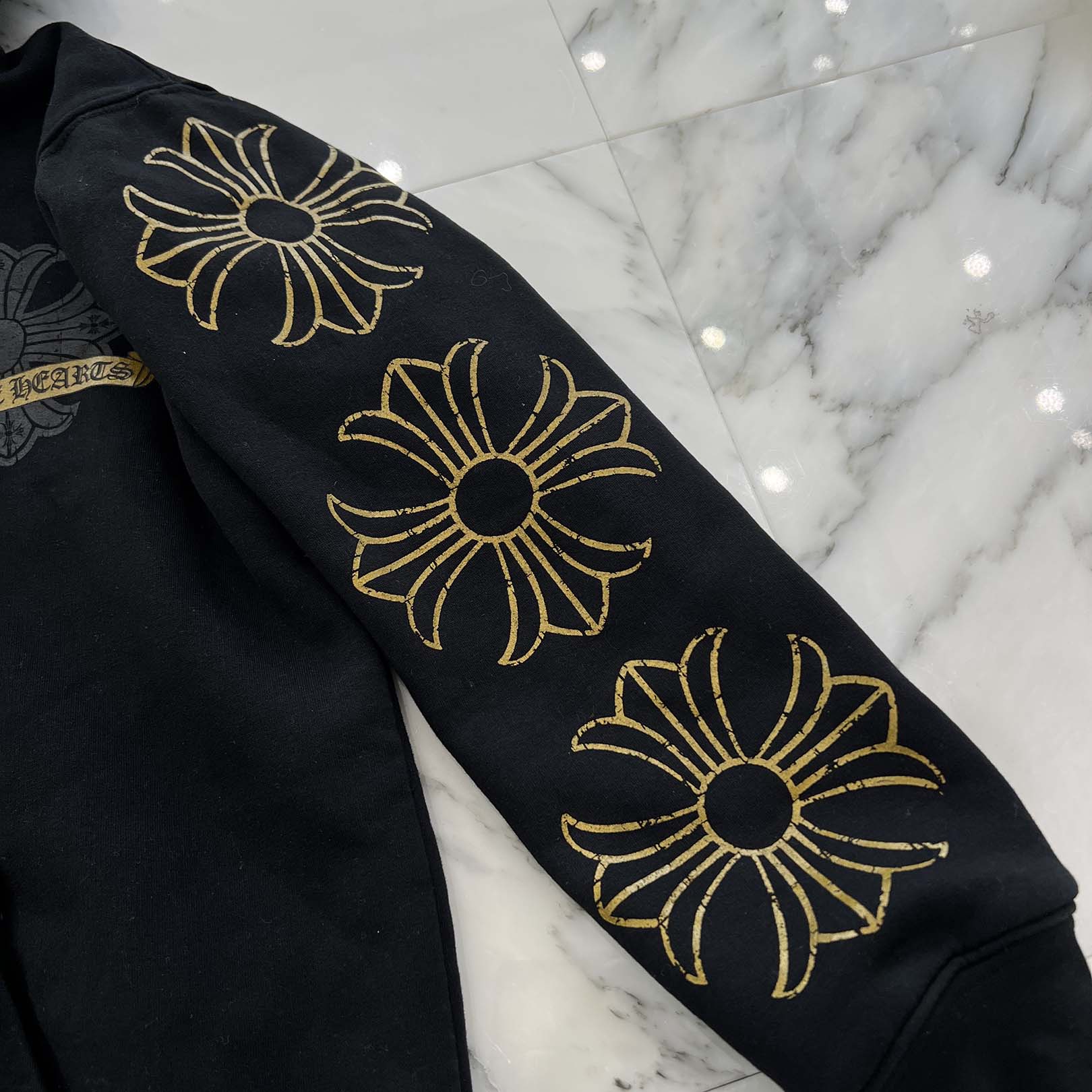 CHROME HEARTS CH Plus Gold Horseshoe Print Zip Up Hoodie Size M クロムハーツ CHプラス ゴールド ホースシュー プリント ジップアップフーディー サイズM
