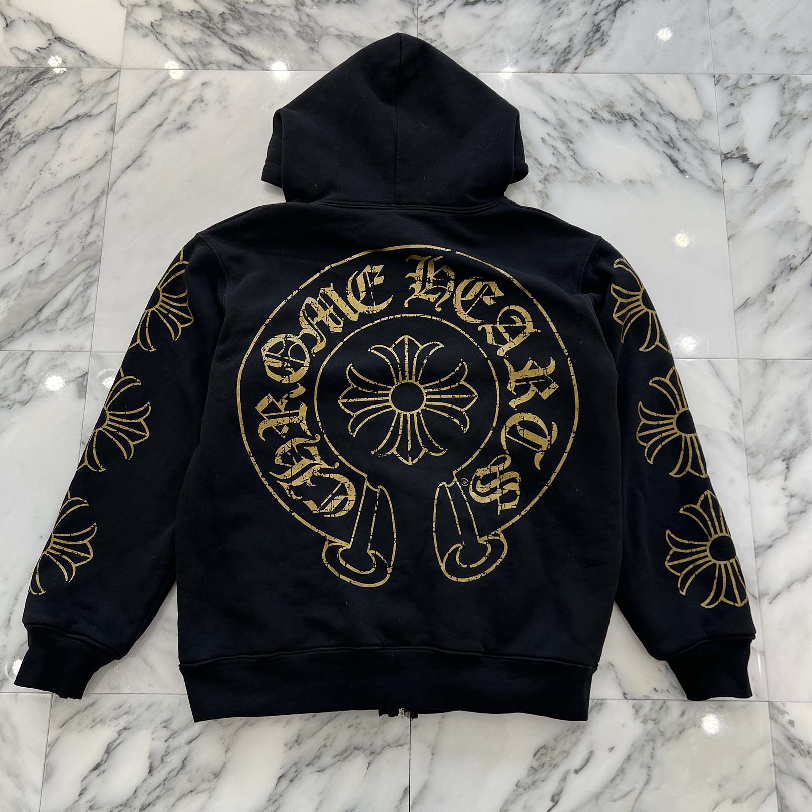 CHROME HEARTS CH Plus Gold Horseshoe Print Zip Up Hoodie Size M クロムハーツ CHプラス ゴールド ホースシュー プリント ジップアップフーディー サイズM