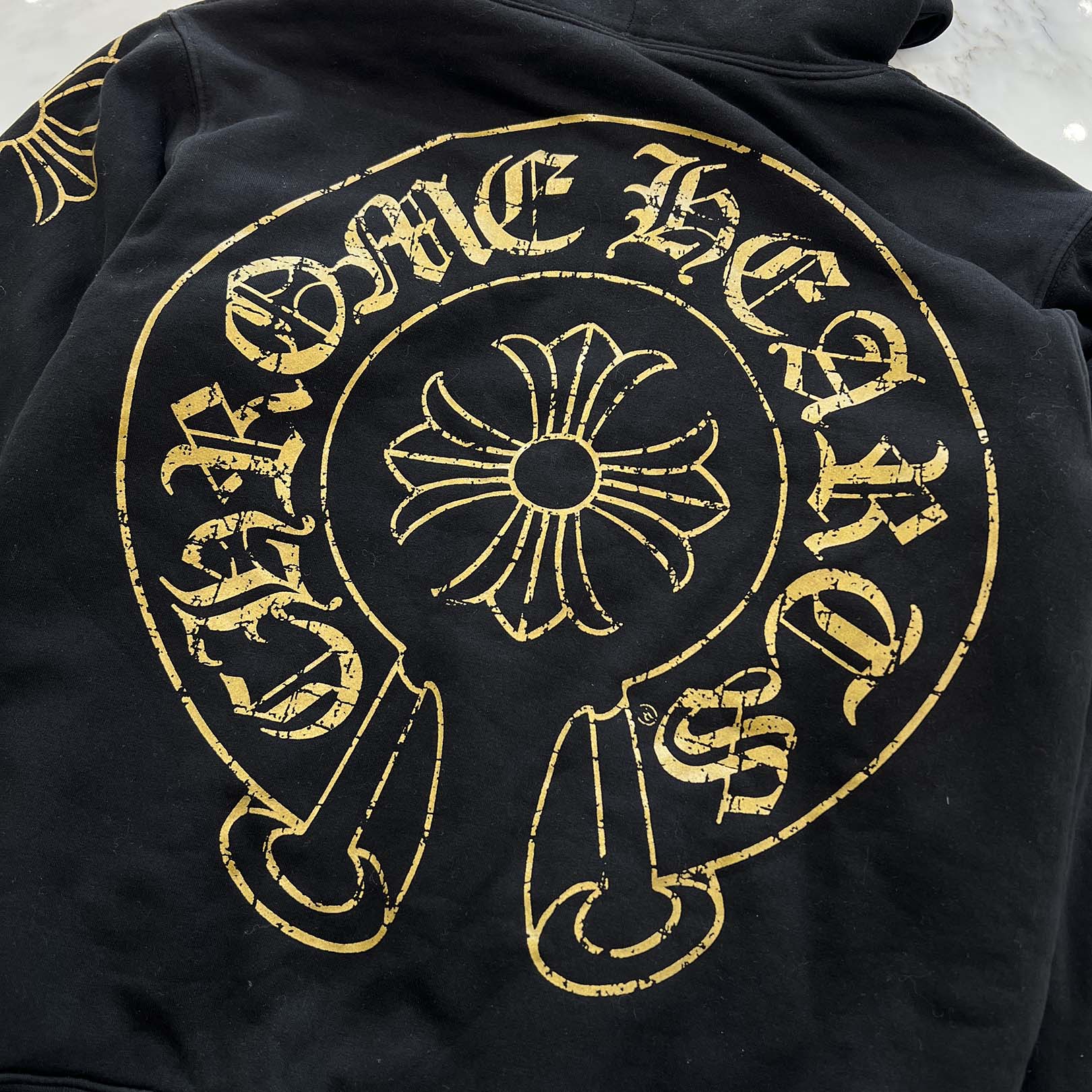 CHROME HEARTS CH Plus Gold Horseshoe Print Zip Up Hoodie Size M クロムハーツ CHプラス ゴールド ホースシュー プリント ジップアップフーディー サイズM