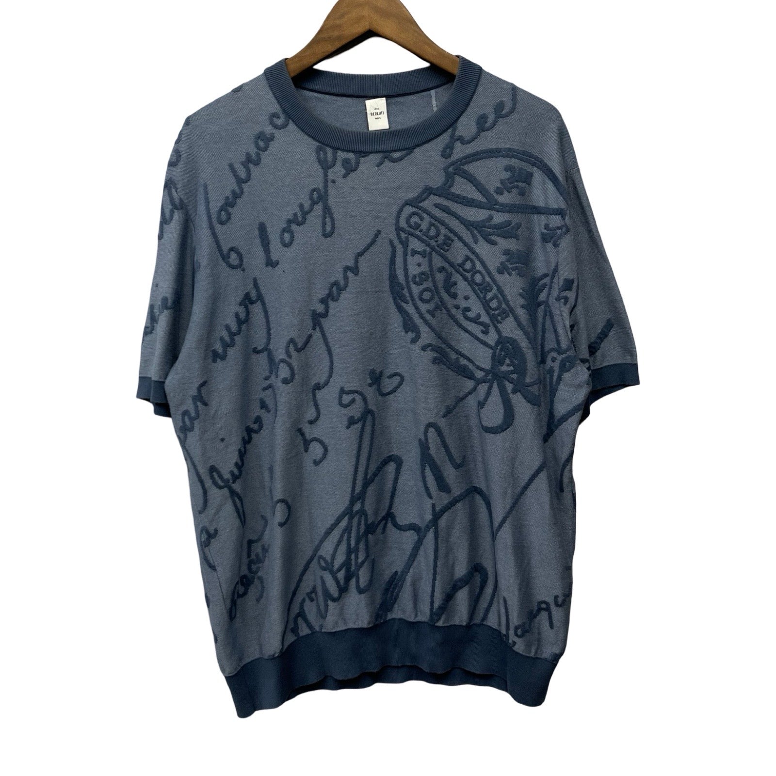 Berluti 2023AW Cotton Scritto Short Sleeve Knit R22KRS57YCAB Size 2XL