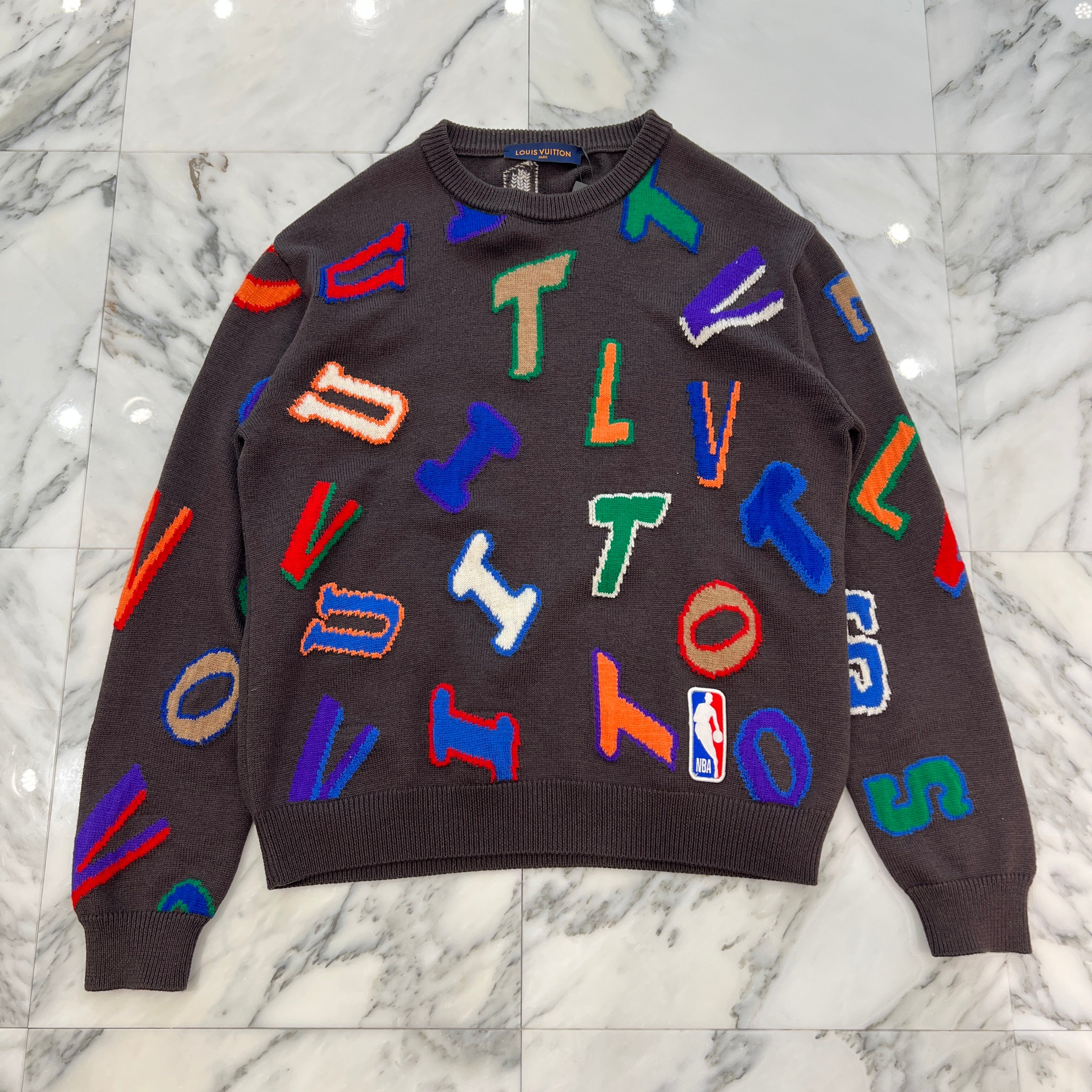 LOUIS VUITTON × NBA 2021AW Letters Crewneck Knit Sweater Size L 1ABX0G ルイヴィトン × NBA レターズ クルーネック ニットセーター サイズL