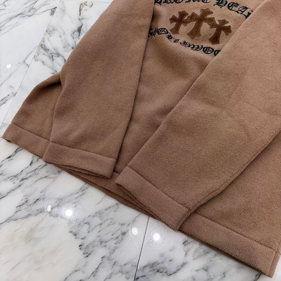 CHROME HEARTS Y NOT King Taco 3 Cemetery Cross Leather Patch Cashmere Knit Crew Neck Sweater Size L クロムハーツ ワイノット キングタコ 3セメタリークロスレザーパッチ カシミアニット セーター サイズL