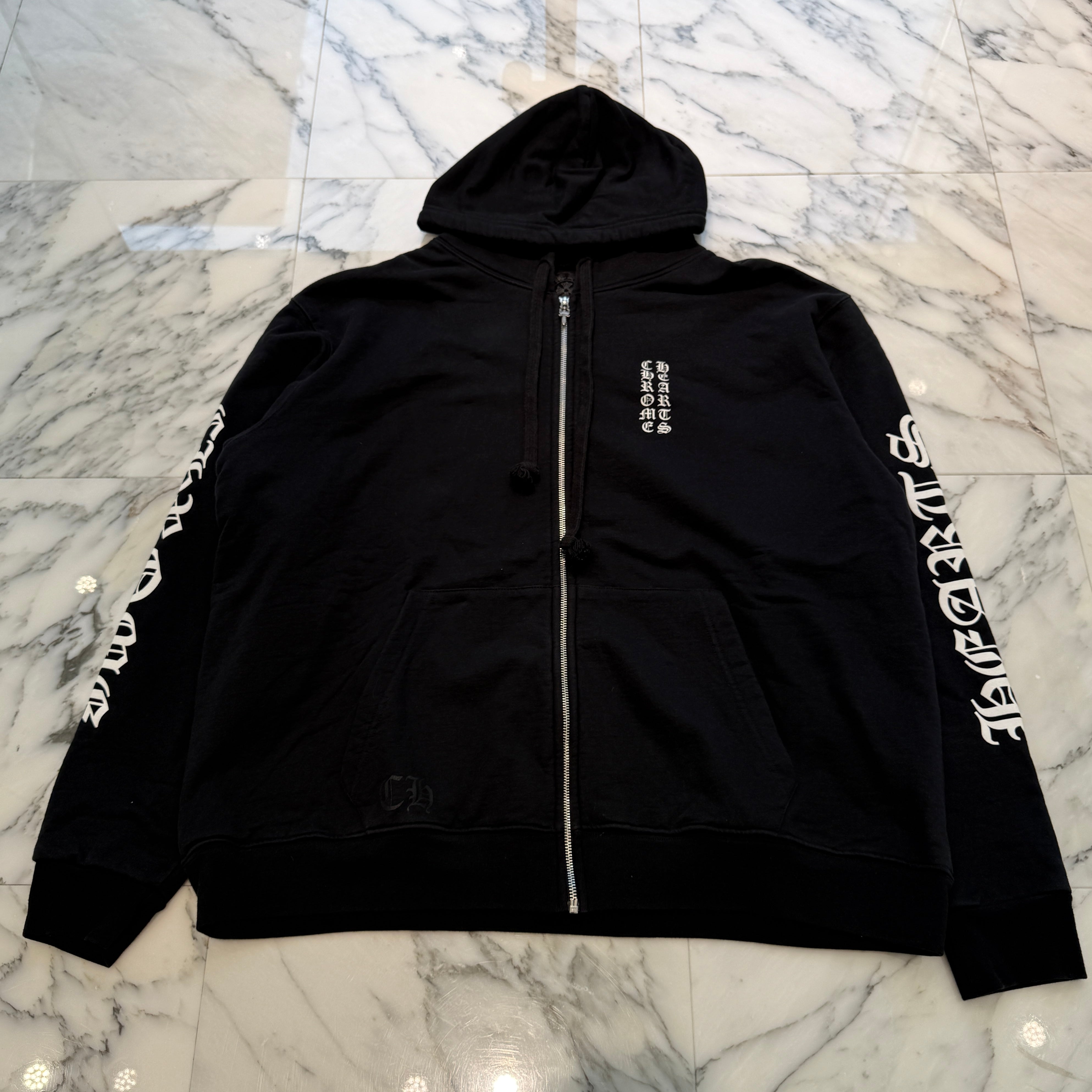 CHROME HEARTS Vertical Logo Thermal Zip Up Hoodie Size XL クロムハーツ ヴァーティカル ロゴ サーマル ジップアップフーディー サイズXL