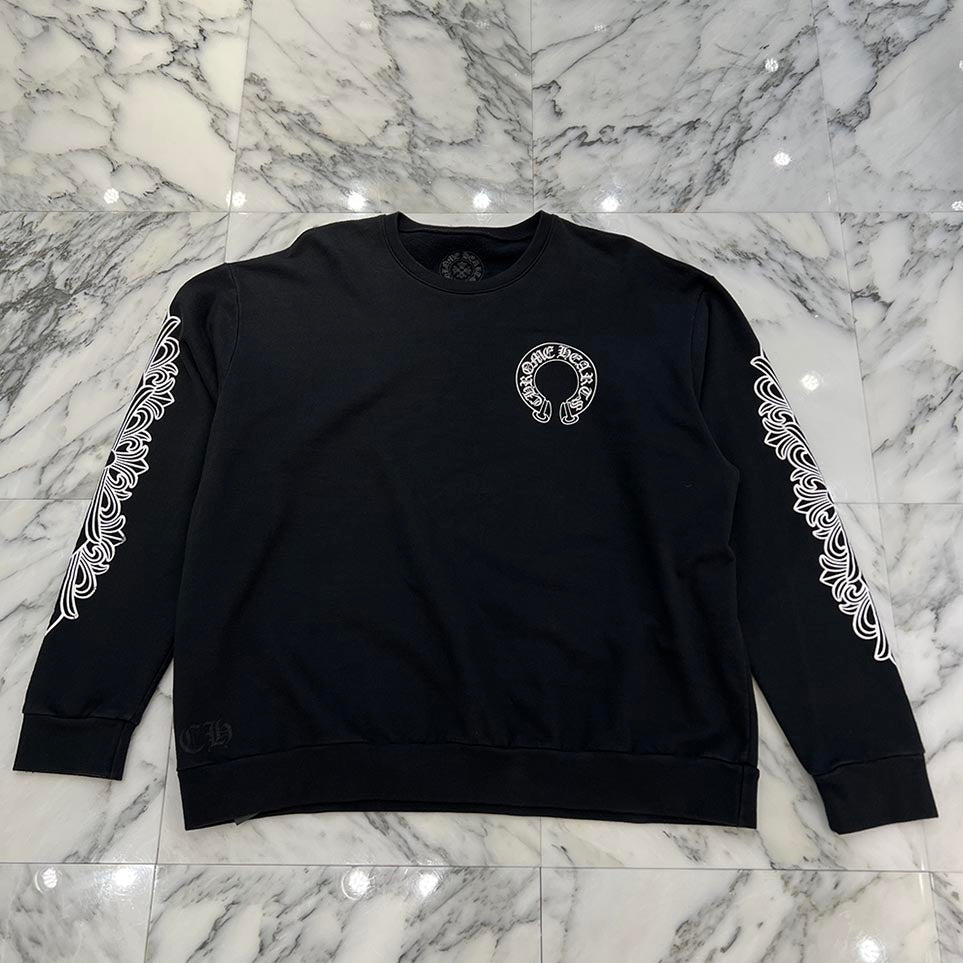 CHROME HEARTS Floral Cross Horseshoe Crewneck Sweat Shirts Size XL クロムハーツ フローラルクロス ホースシュー クルーネック スウェットシャツ サイズXL