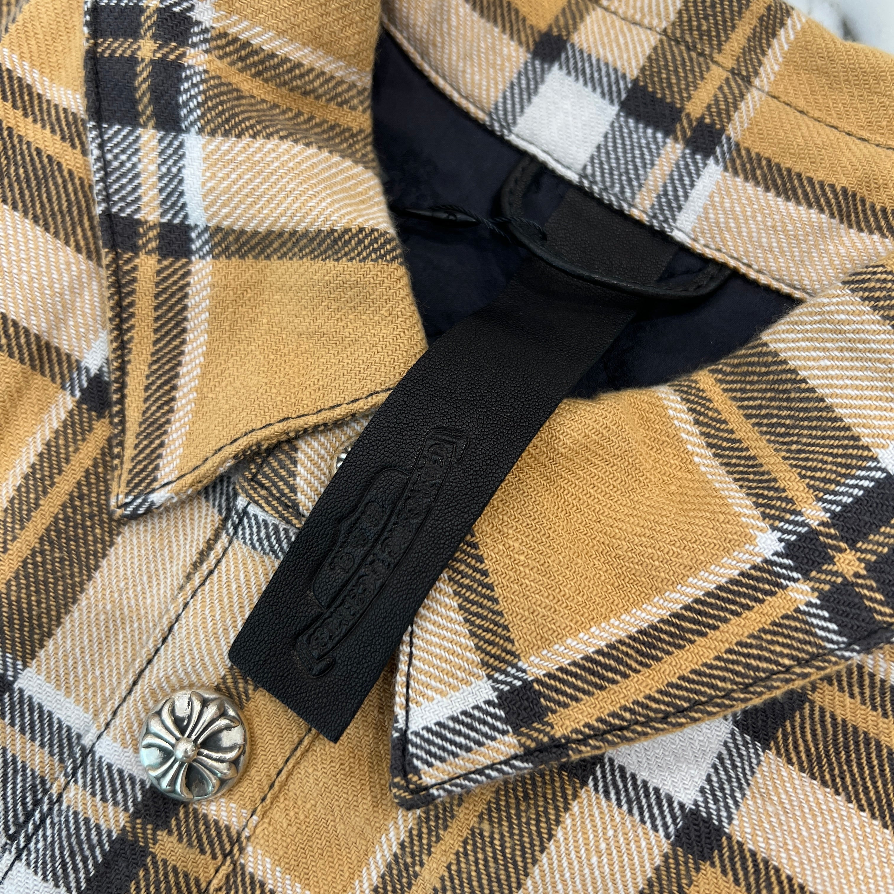 CHROME HEARTS Y NOT WORK DOG Floral Cross Print Flannel Check Jacket Size XXL クロムハーツ ワイノット ワークドッグ フローラルクロスプリント フランネル チェック ジャケット サイズXXL