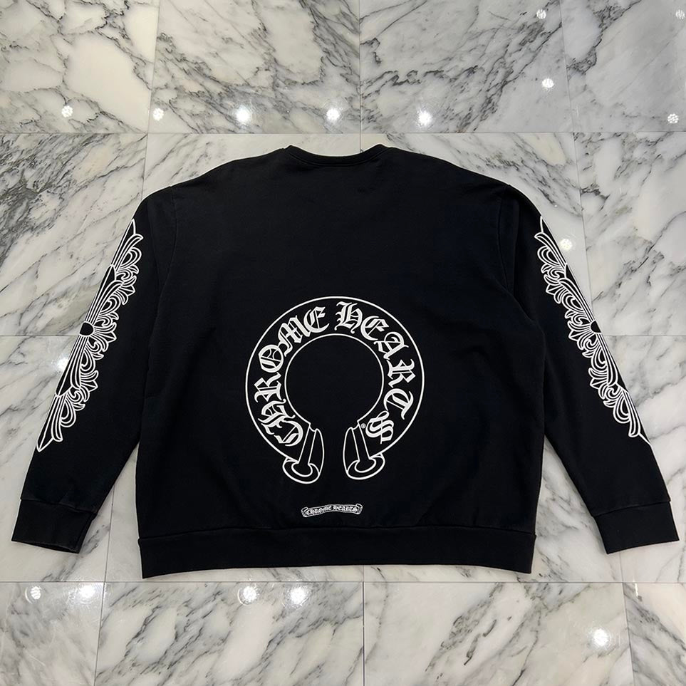 CHROME HEARTS Floral Cross Horseshoe Crewneck Sweat Shirts Size XL クロムハーツ フローラルクロス ホースシュー クルーネック スウェットシャツ サイズXL