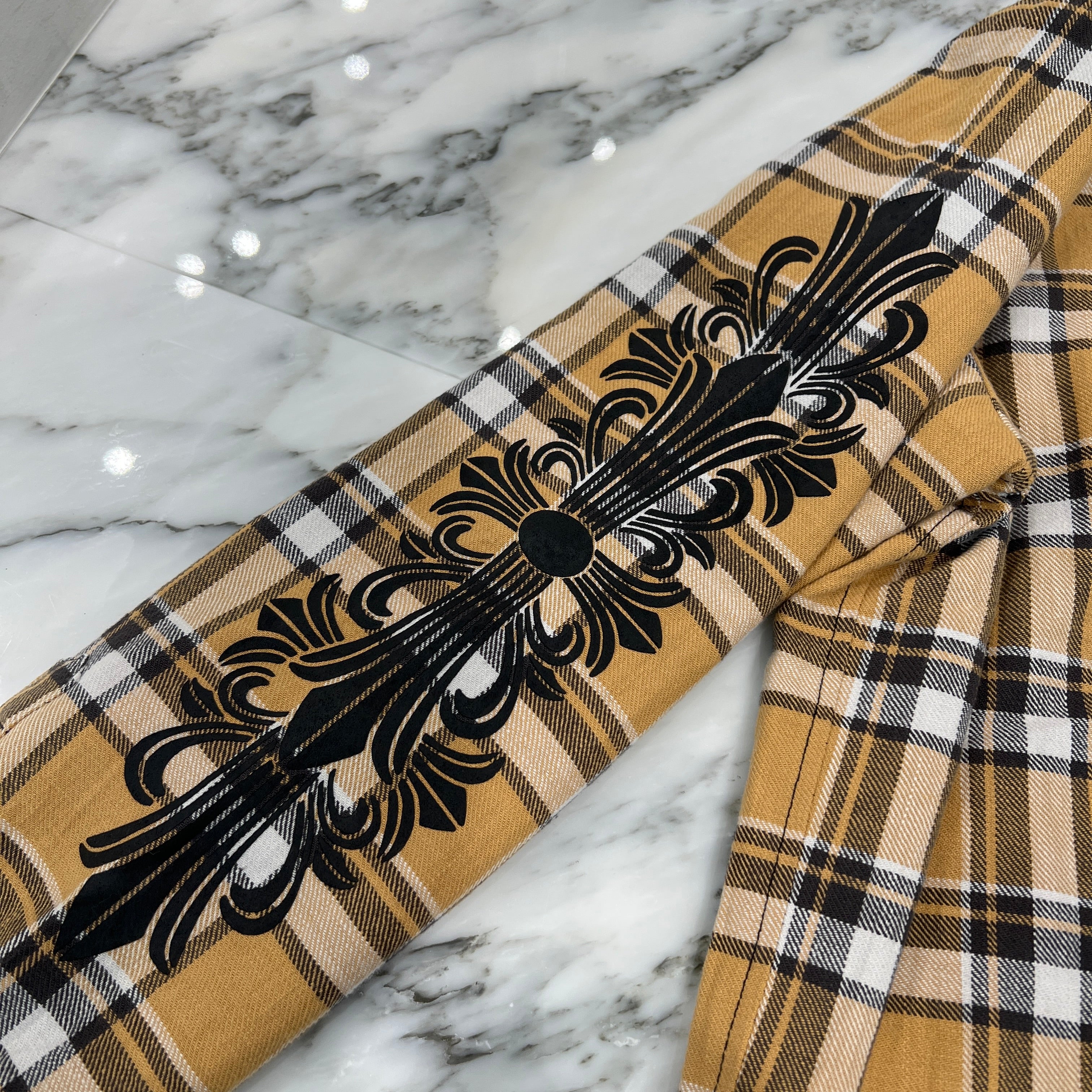 CHROME HEARTS Y NOT WORK DOG Floral Cross Print Flannel Check Jacket Size XXL クロムハーツ ワイノット ワークドッグ フローラルクロスプリント フランネル チェック ジャケット サイズXXL