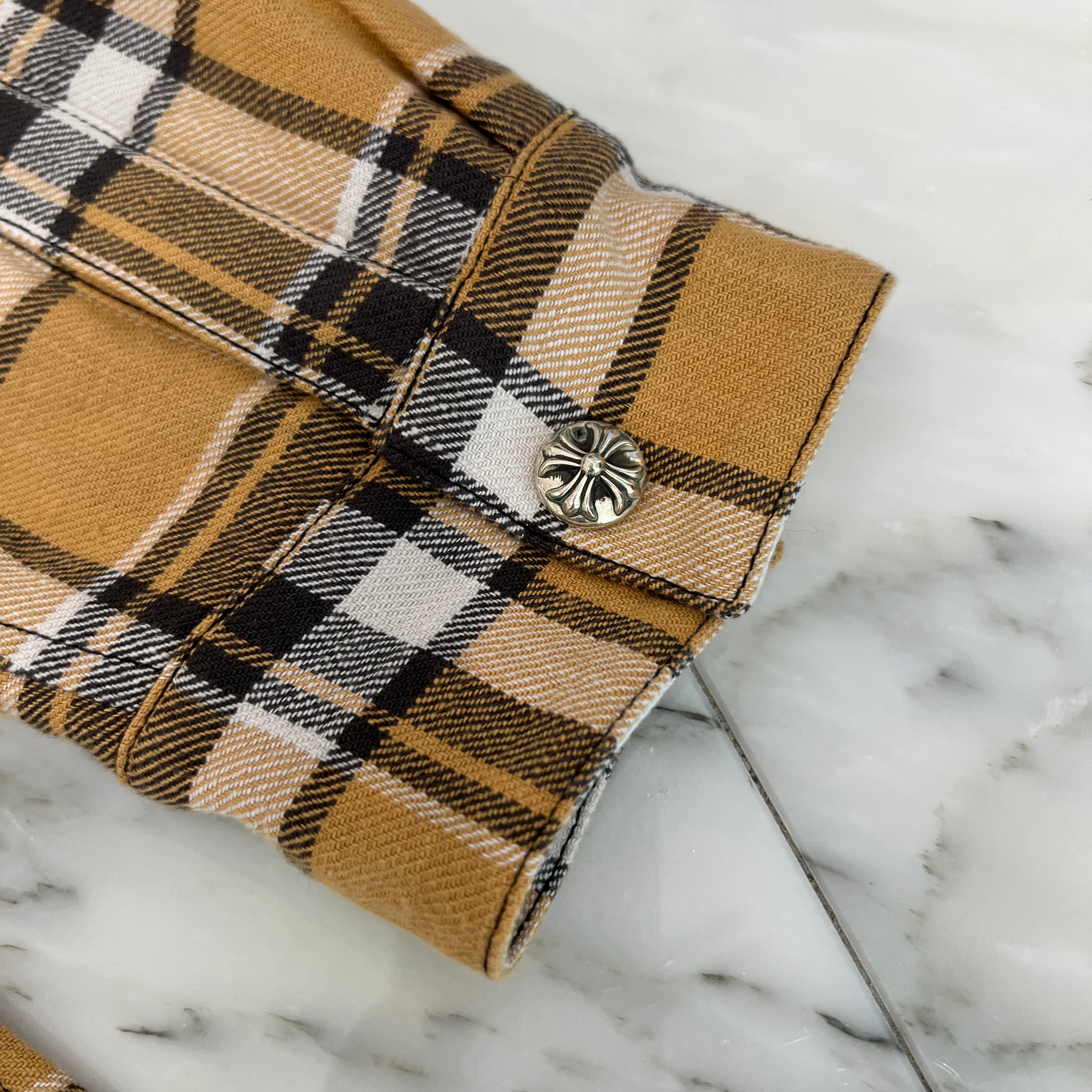 CHROME HEARTS Y NOT WORK DOG Floral Cross Print Flannel Check Jacket Size XXL クロムハーツ ワイノット ワークドッグ フローラルクロスプリント フランネル チェック ジャケット サイズXXL