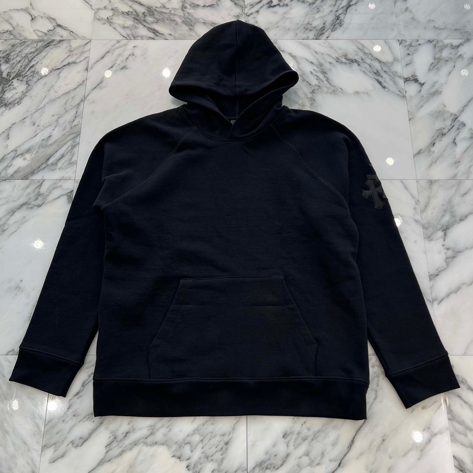 CHROME HEARTS Y NOT Cemetery Cross Leather Patch Pullover Hoodie Size S クロムハーツ ワイノット セメタリークロス レザーパッチ プルオーバーフーディー サイズS