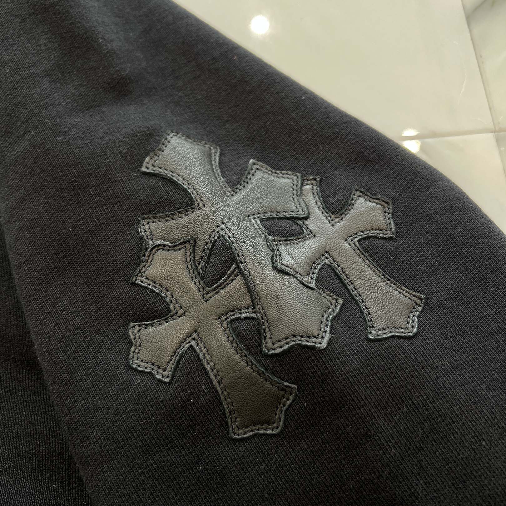 CHROME HEARTS Y NOT Cemetery Cross Leather Patch Pullover Hoodie Size S クロムハーツ ワイノット セメタリークロス レザーパッチ プルオーバーフーディー サイズS