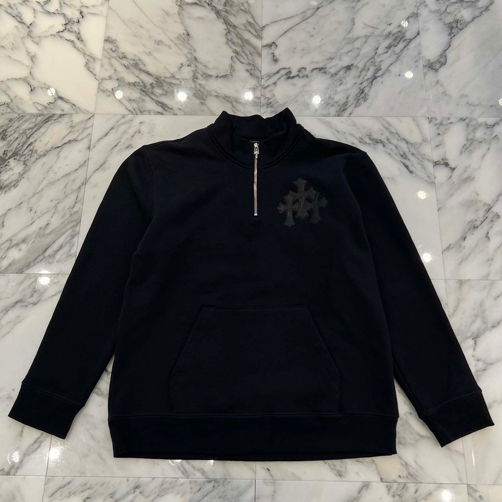 CHROME HEARTS Y NOT Cemetery Cross Leather Patch Half Zip Sweatshirt Size L クロムハーツ ワイノット セメタリークロス レザーパッチ ハーフジップ スウェットシャツ サイズL