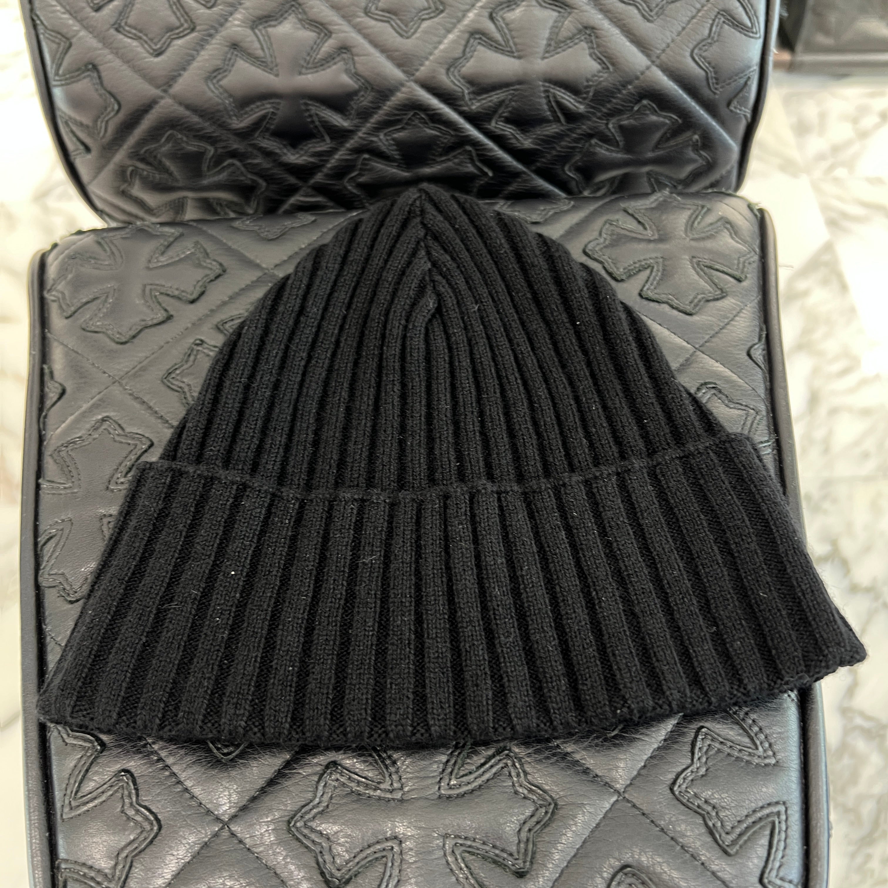 CHROME HEARTS Cashmere 1 Cross Leather Patch Beanie Size ONE SIZE