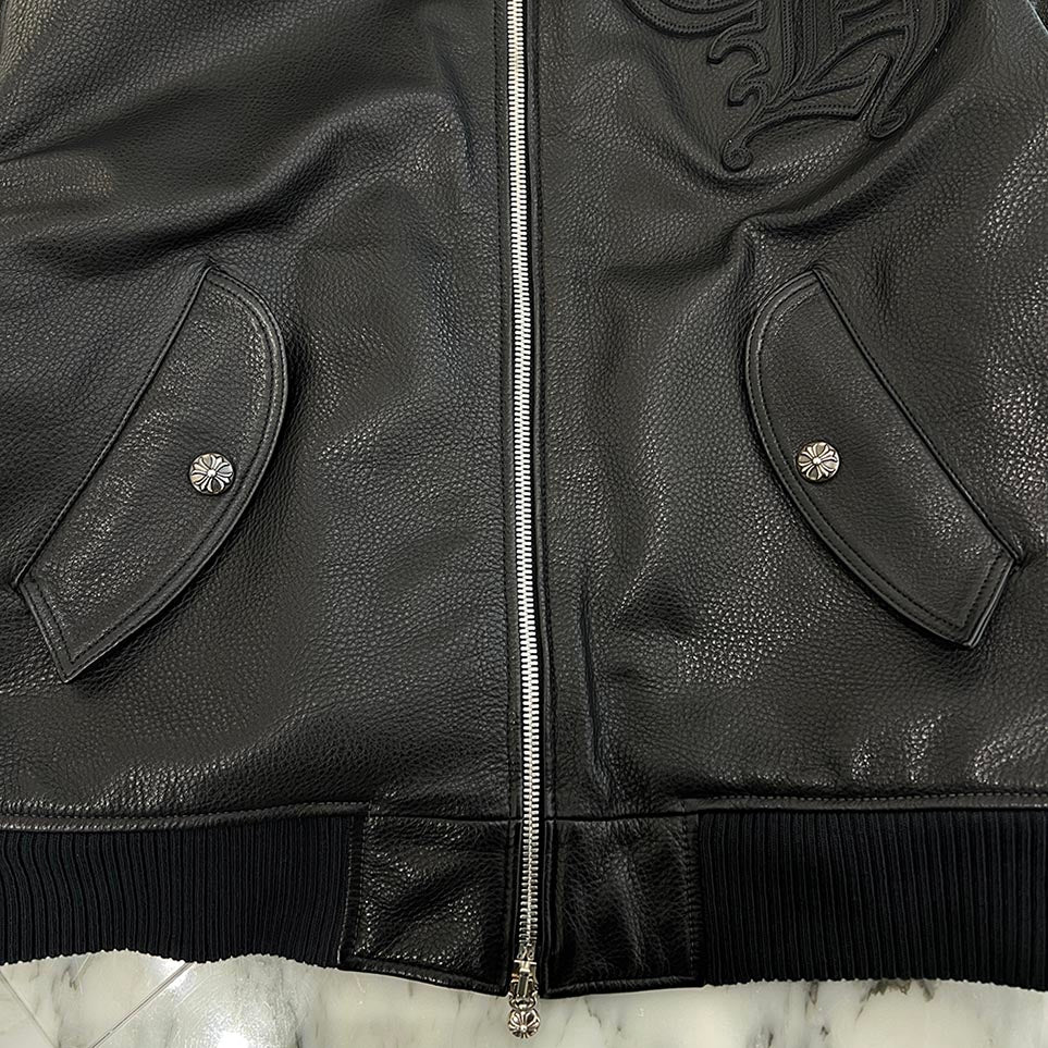 CHROME HEARTS LETTERMAN CH Patch All Leather Blouson Jacket Size M クロムハーツ レターマン CHパッチ オールレザー ブルゾンジャケット サイズM