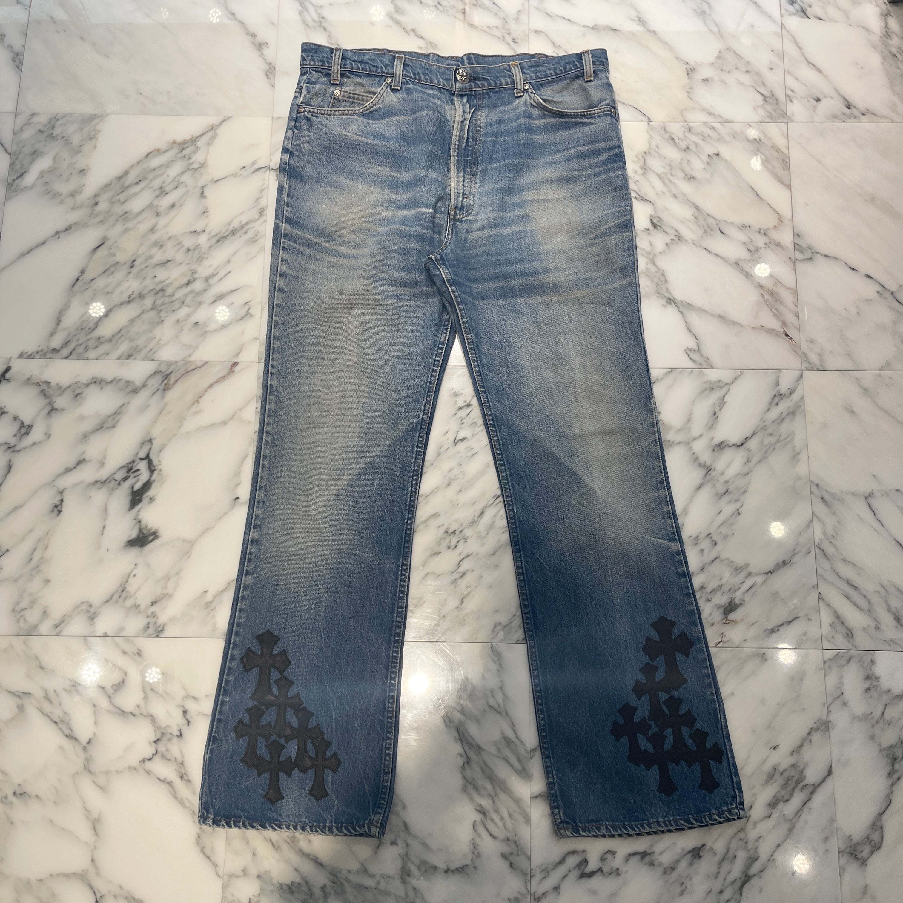 CHROME HEARTS × Levi's 505 VNTG Cemetery Cross Leather Patch Denim Pants Size 38 クロムハーツ × リーバイス 505 ヴィンテージ セメタリークロスレザーパッチ デニムパンツ サイズ38
