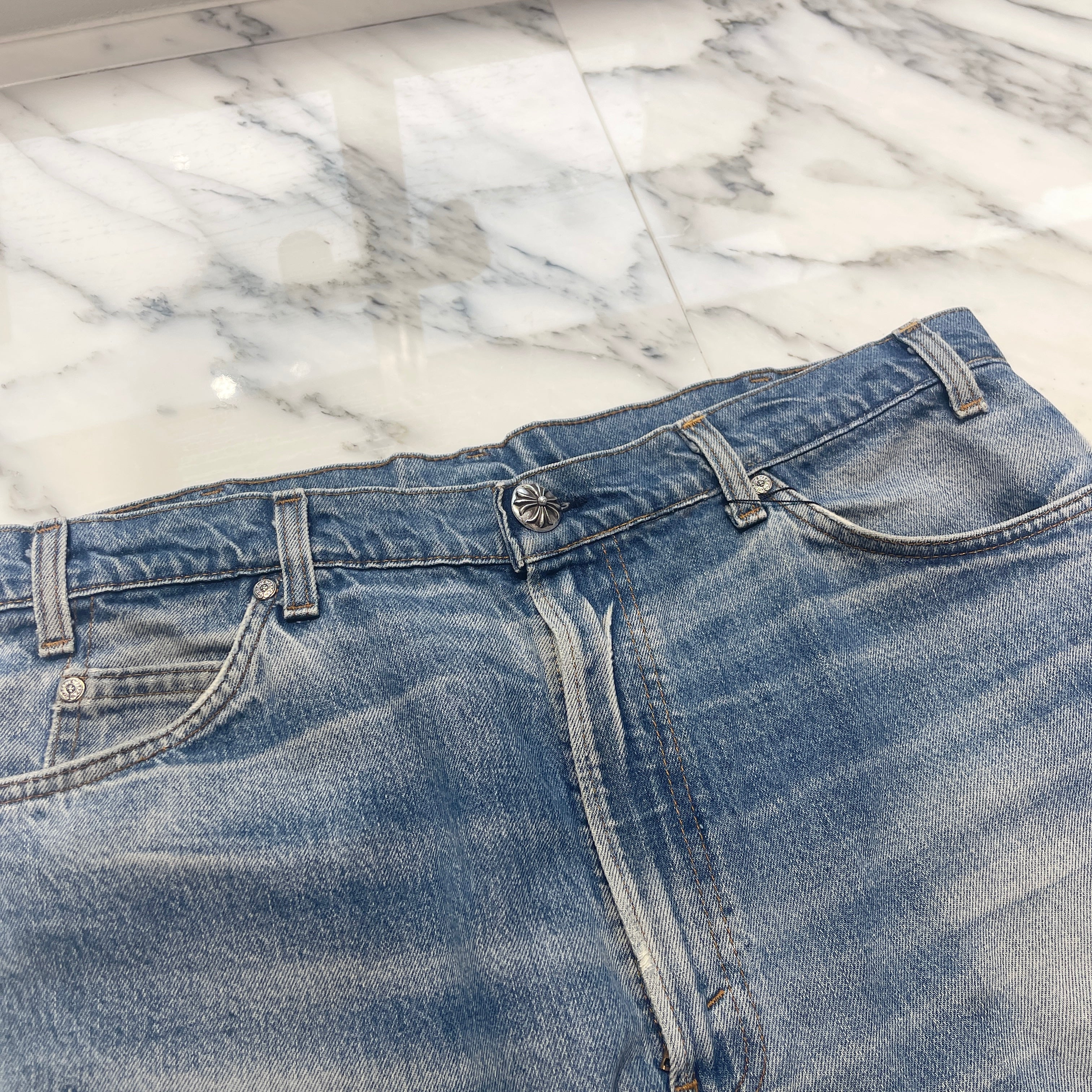 CHROME HEARTS × Levi's 505 VNTG Cemetery Cross Leather Patch Denim Pants Size 38 クロムハーツ × リーバイス 505 ヴィンテージ セメタリークロスレザーパッチ デニムパンツ サイズ38