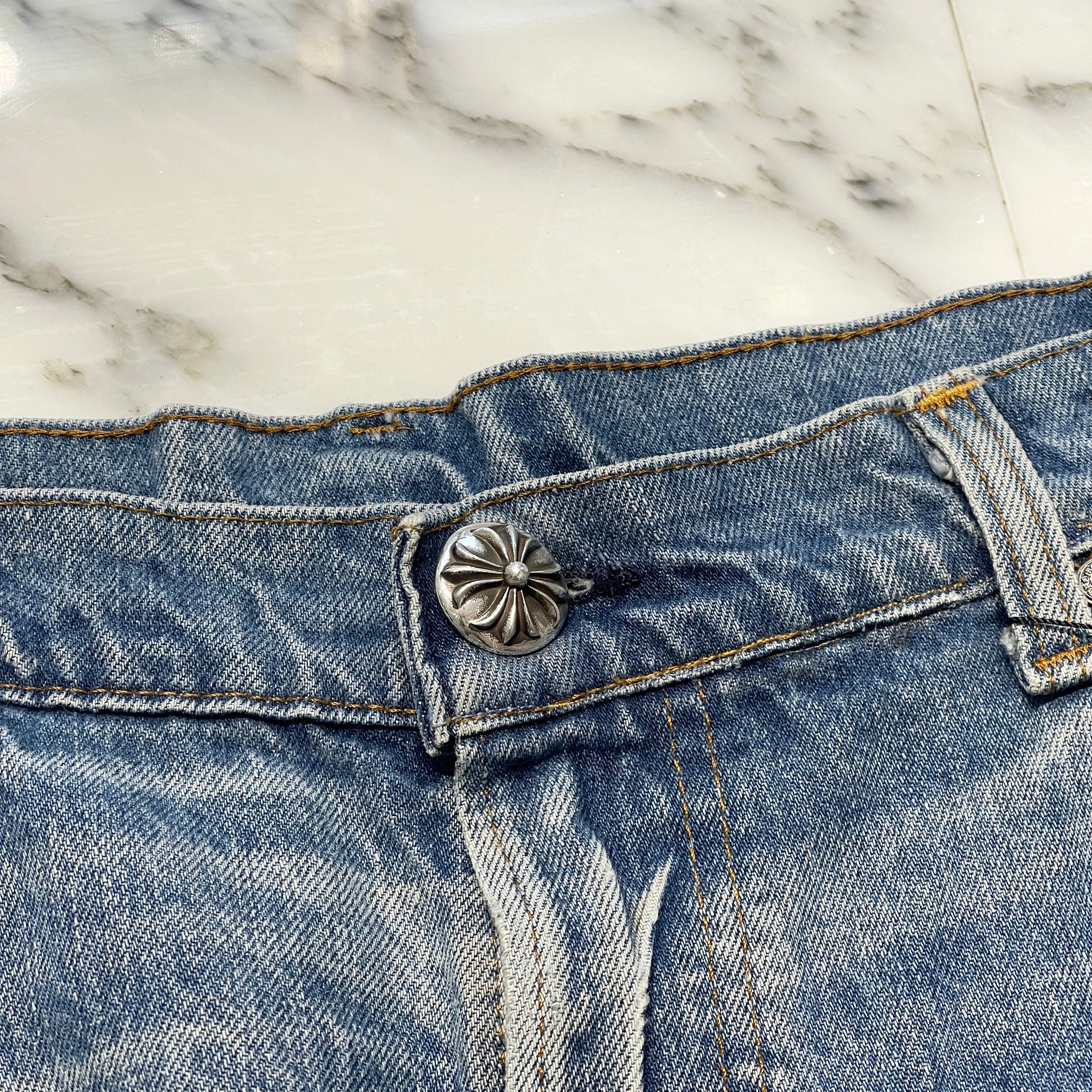 CHROME HEARTS × Levi's 505 VNTG Cemetery Cross Leather Patch Denim Pants Size 38 クロムハーツ × リーバイス 505 ヴィンテージ セメタリークロスレザーパッチ デニムパンツ サイズ38