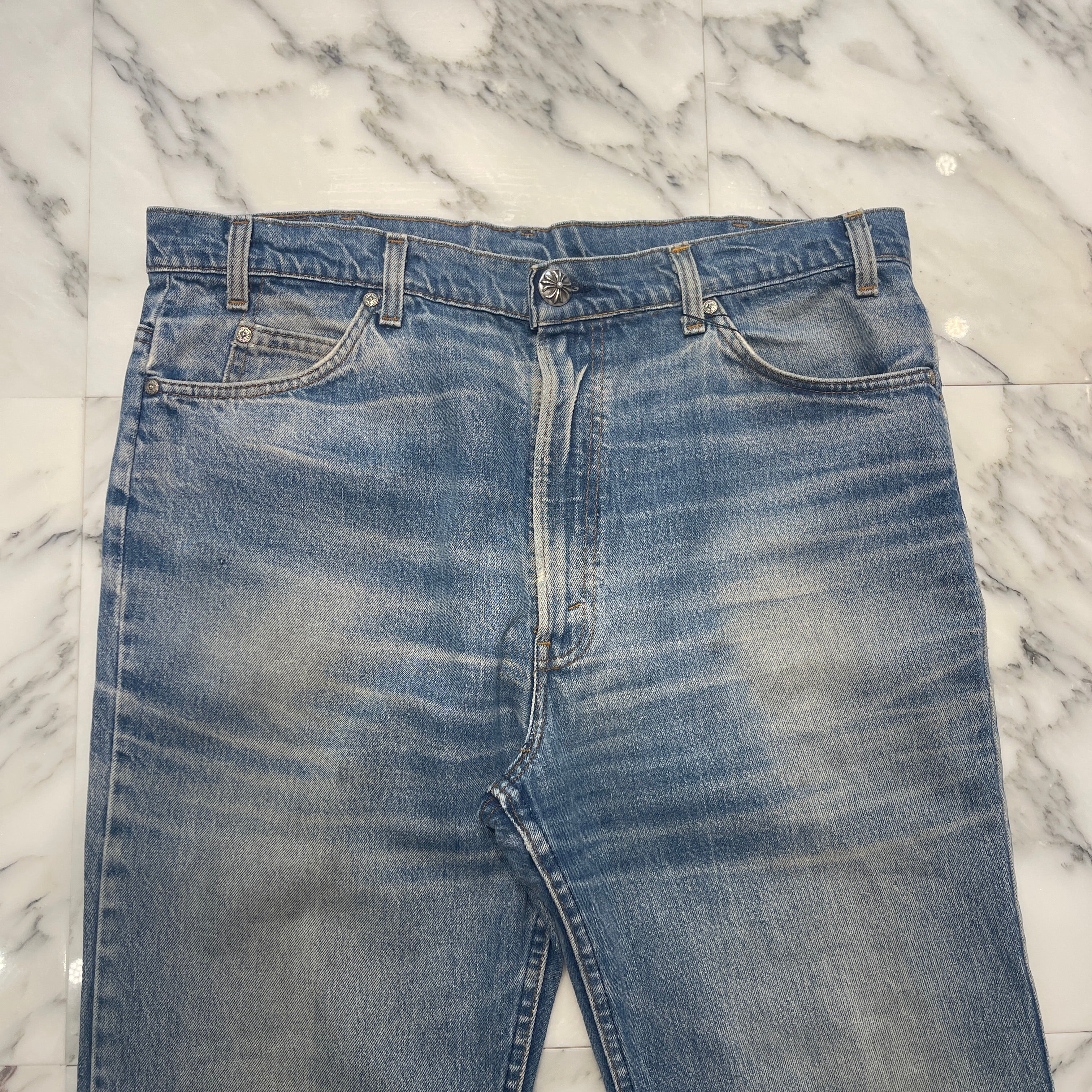 CHROME HEARTS × Levi's 505 VNTG Cemetery Cross Leather Patch Denim Pants Size 38 クロムハーツ × リーバイス 505 ヴィンテージ セメタリークロスレザーパッチ デニムパンツ サイズ38