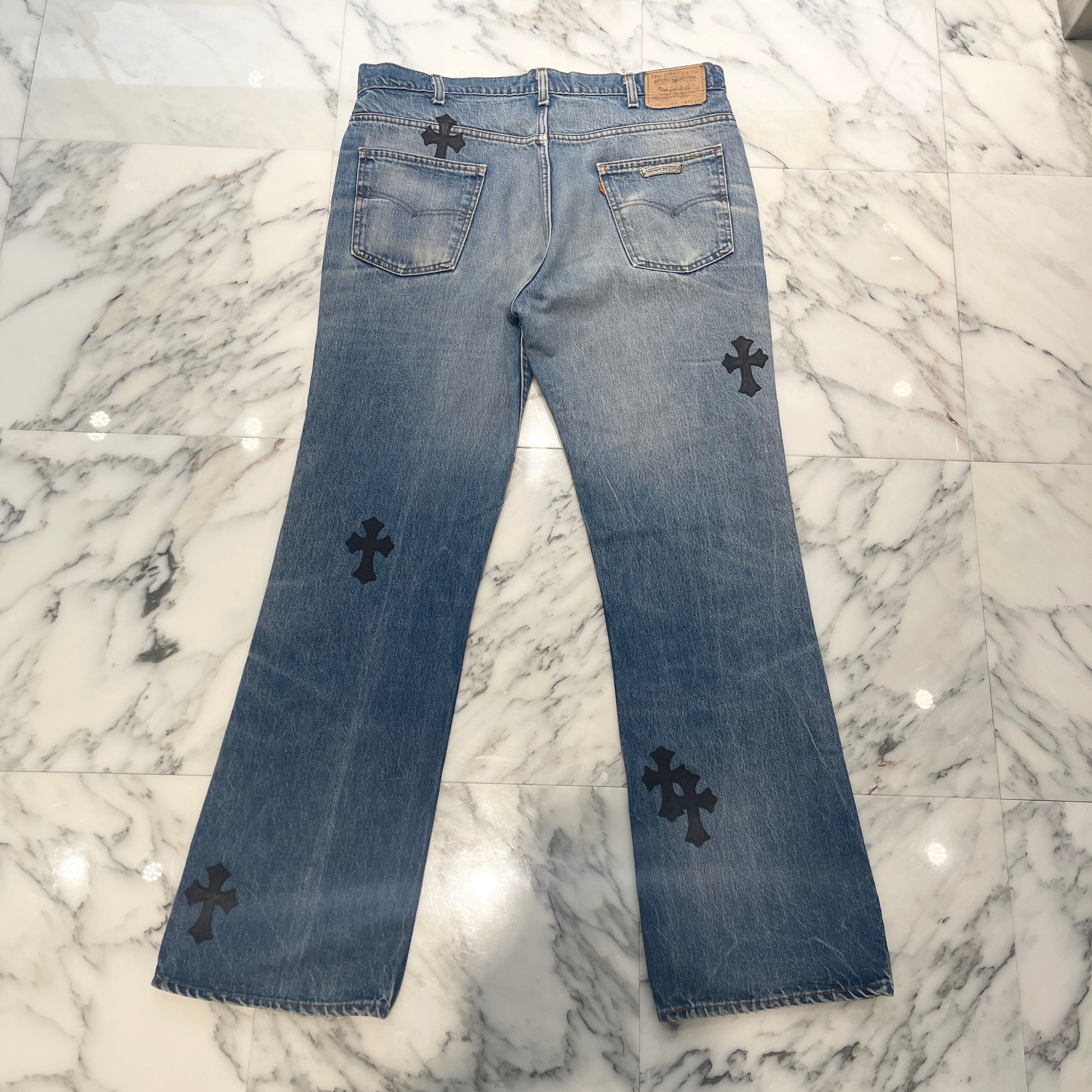 CHROME HEARTS × Levi's 505 VNTG Cemetery Cross Leather Patch Denim Pants Size 38 クロムハーツ × リーバイス 505 ヴィンテージ セメタリークロスレザーパッチ デニムパンツ サイズ38