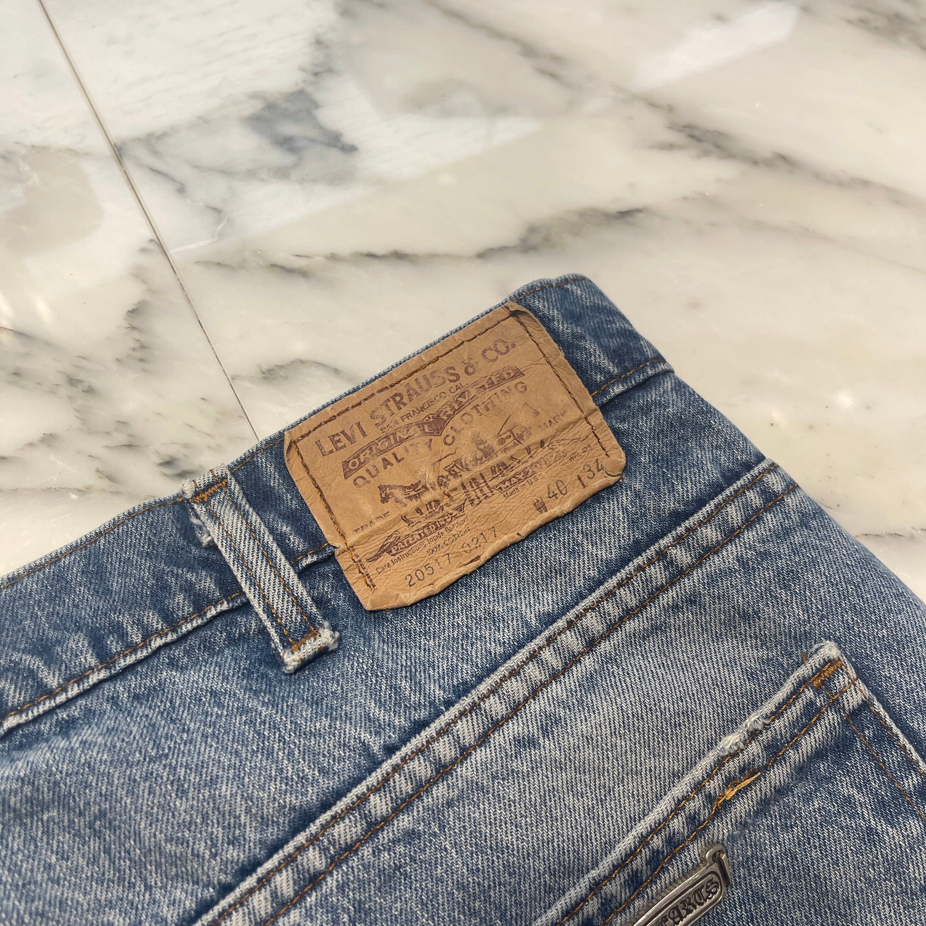 CHROME HEARTS × Levi's 505 VNTG Cemetery Cross Leather Patch Denim Pants Size 38 クロムハーツ × リーバイス 505 ヴィンテージ セメタリークロスレザーパッチ デニムパンツ サイズ38