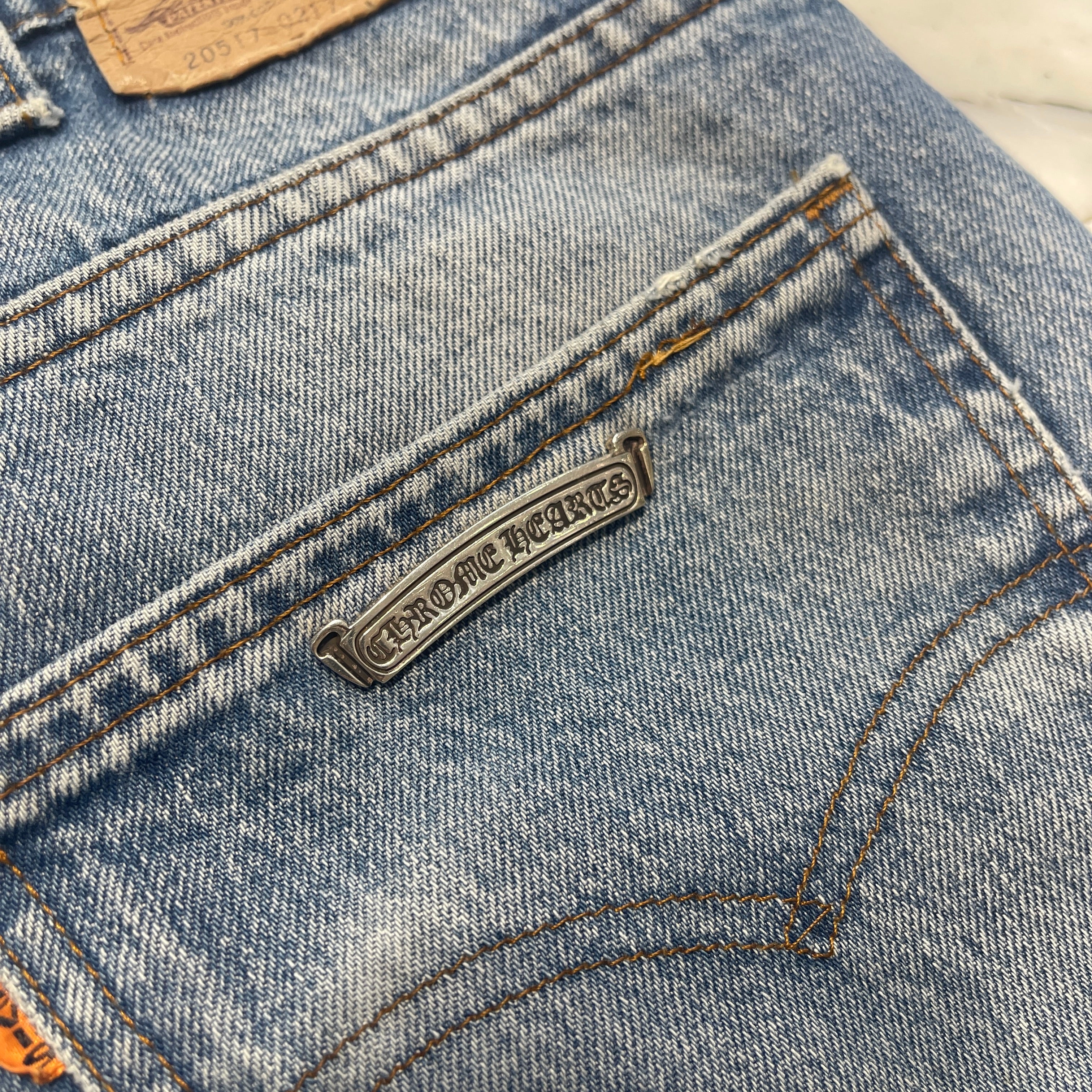 CHROME HEARTS × Levi's 505 VNTG Cemetery Cross Leather Patch Denim Pants Size 38 クロムハーツ × リーバイス 505 ヴィンテージ セメタリークロスレザーパッチ デニムパンツ サイズ38