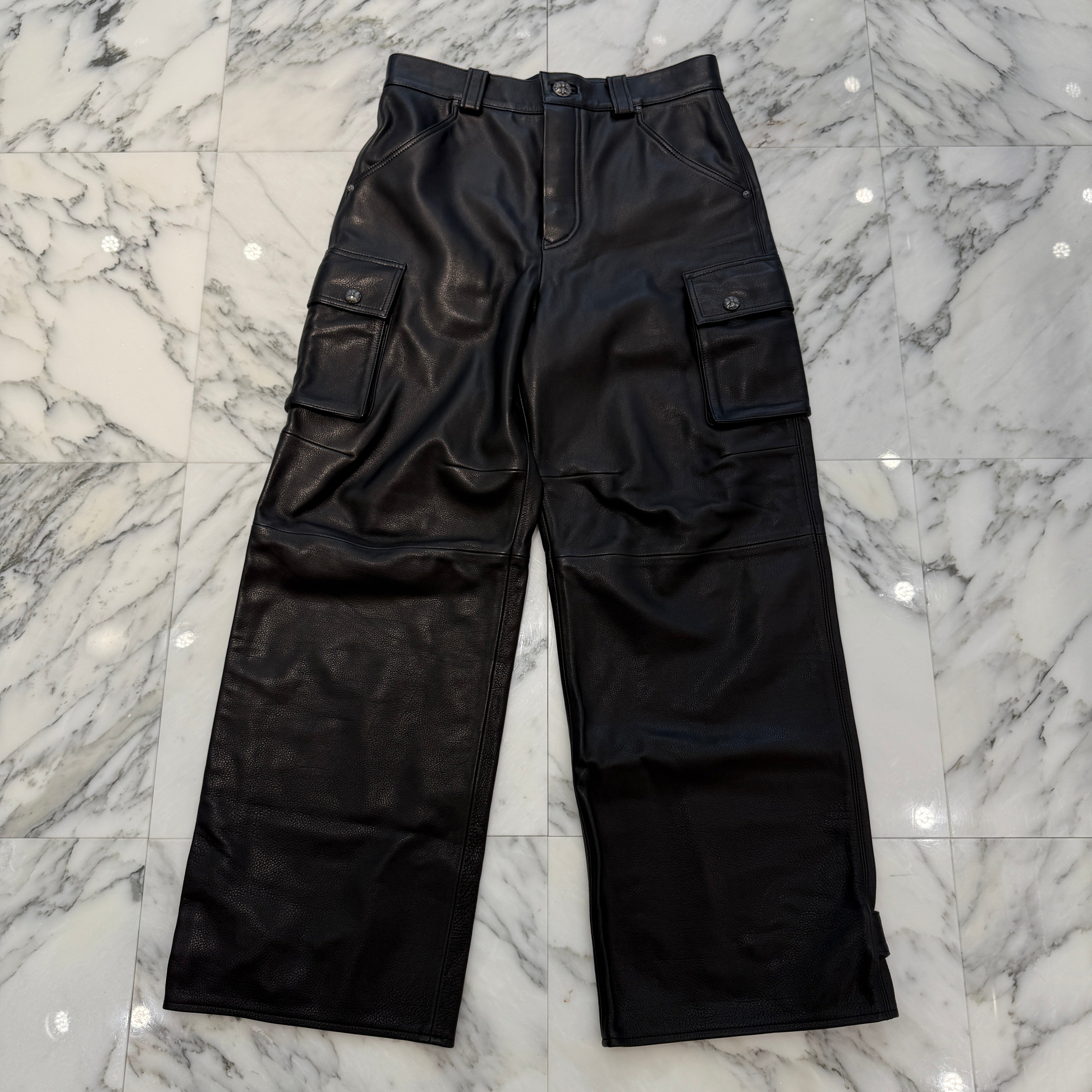 CHROME HEARTS Cross Ball Button Leather Cargo Pants Size 32 クロムハーツ クロスボールボタン レザー カーゴパンツ サイズ32