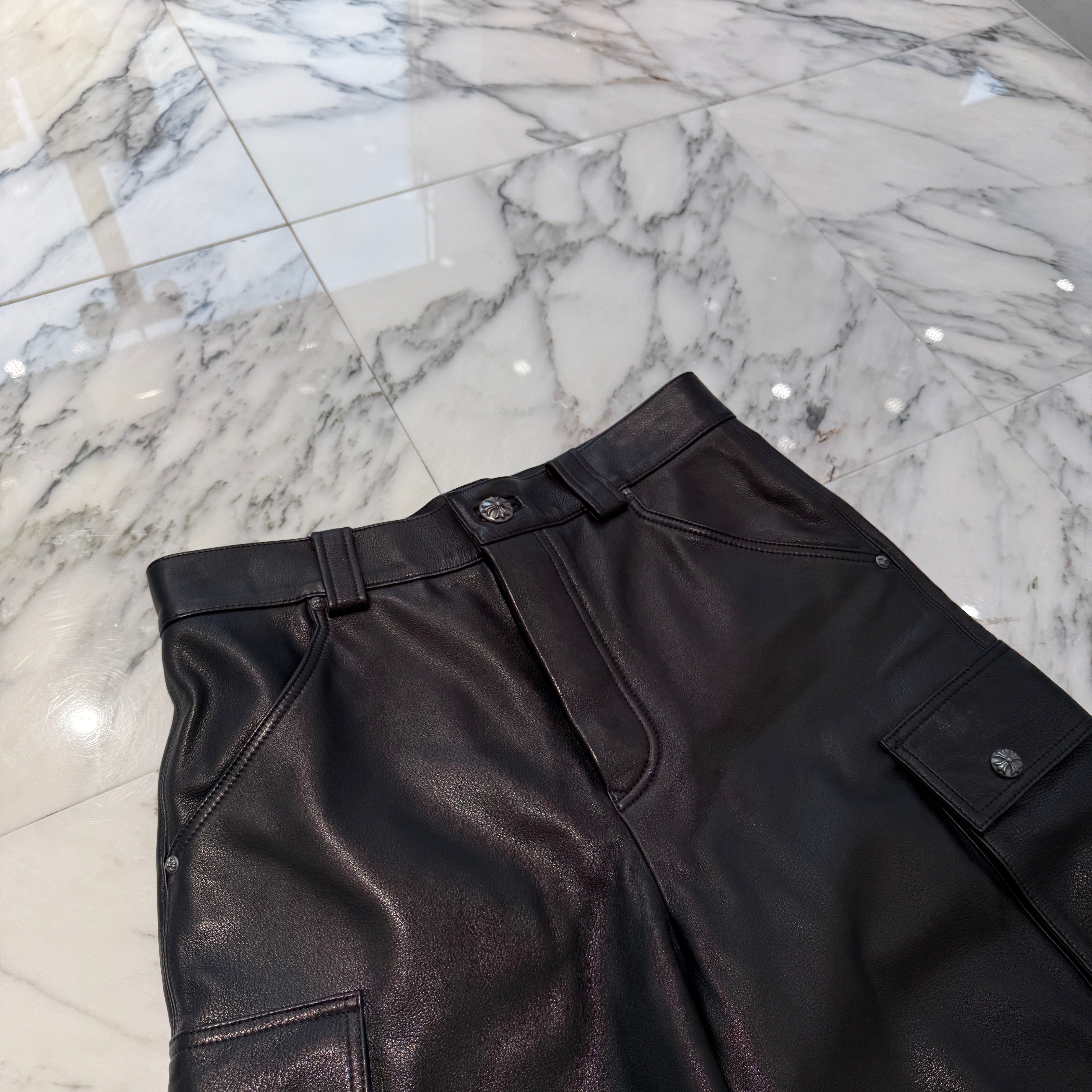 CHROME HEARTS Cross Ball Button Leather Cargo Pants Size 32 クロムハーツ クロスボールボタン レザー カーゴパンツ サイズ32