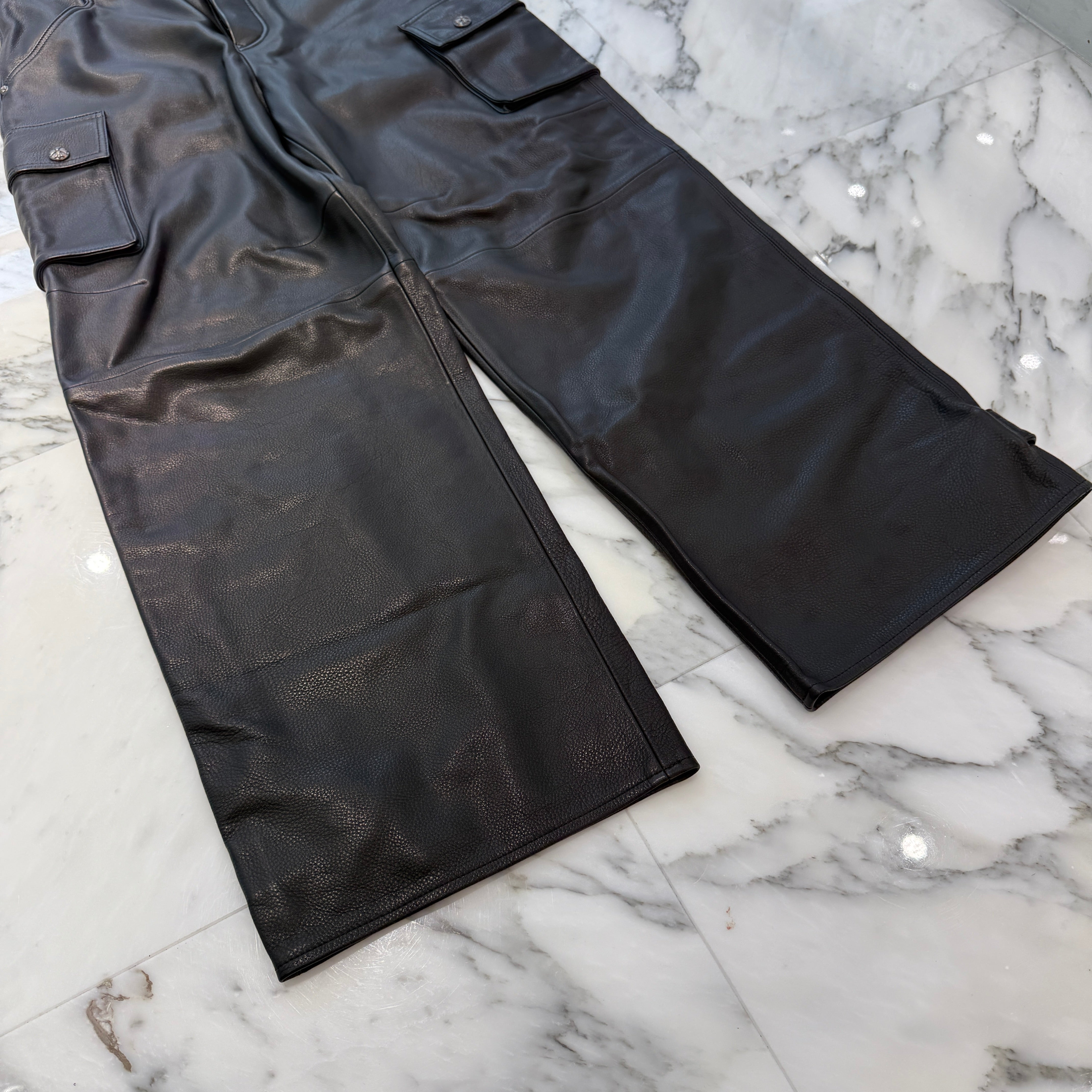 CHROME HEARTS Cross Ball Button Leather Cargo Pants Size 32 クロムハーツ クロスボールボタン レザー カーゴパンツ サイズ32