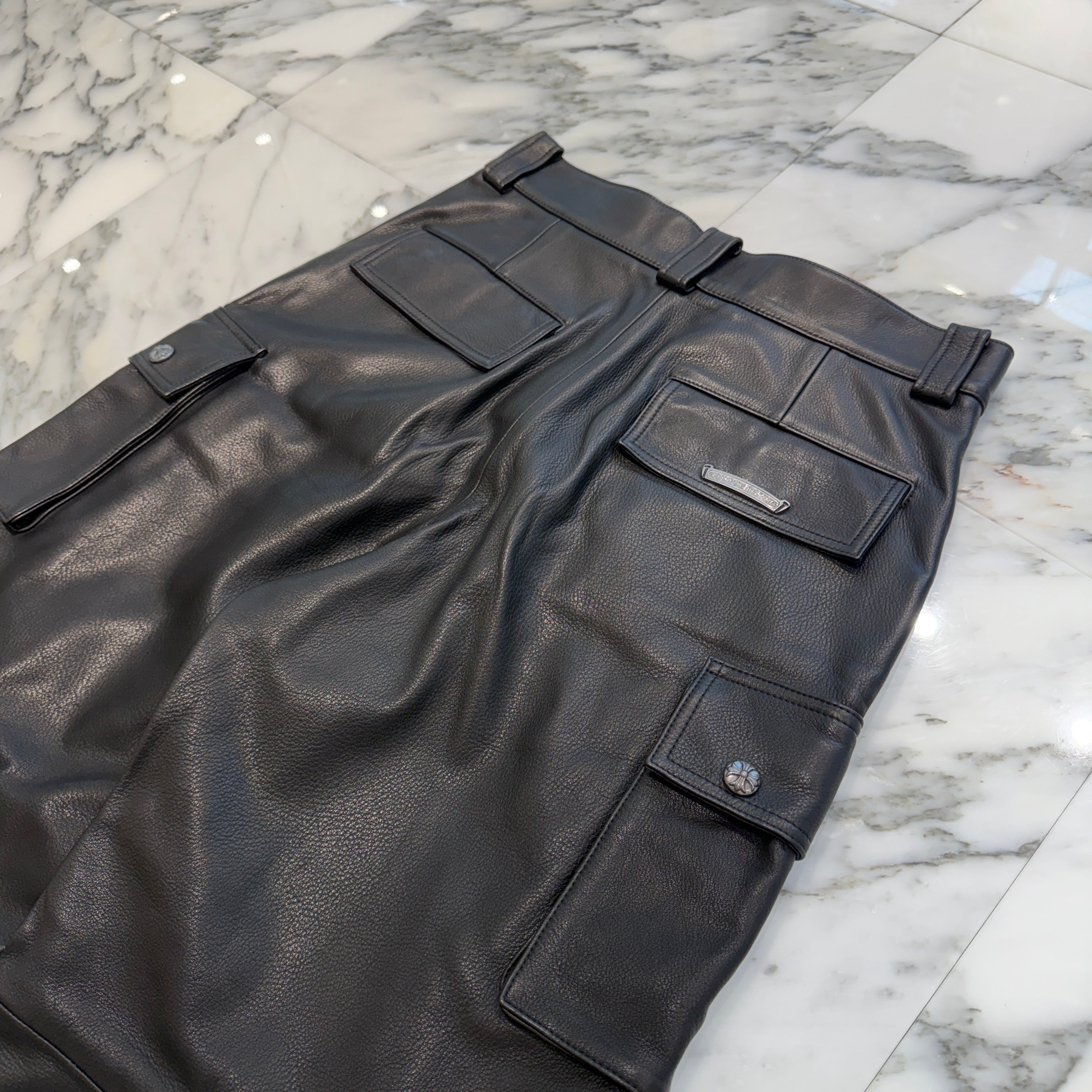 CHROME HEARTS Cross Ball Button Leather Cargo Pants Size 32 クロムハーツ クロスボールボタン レザー カーゴパンツ サイズ32